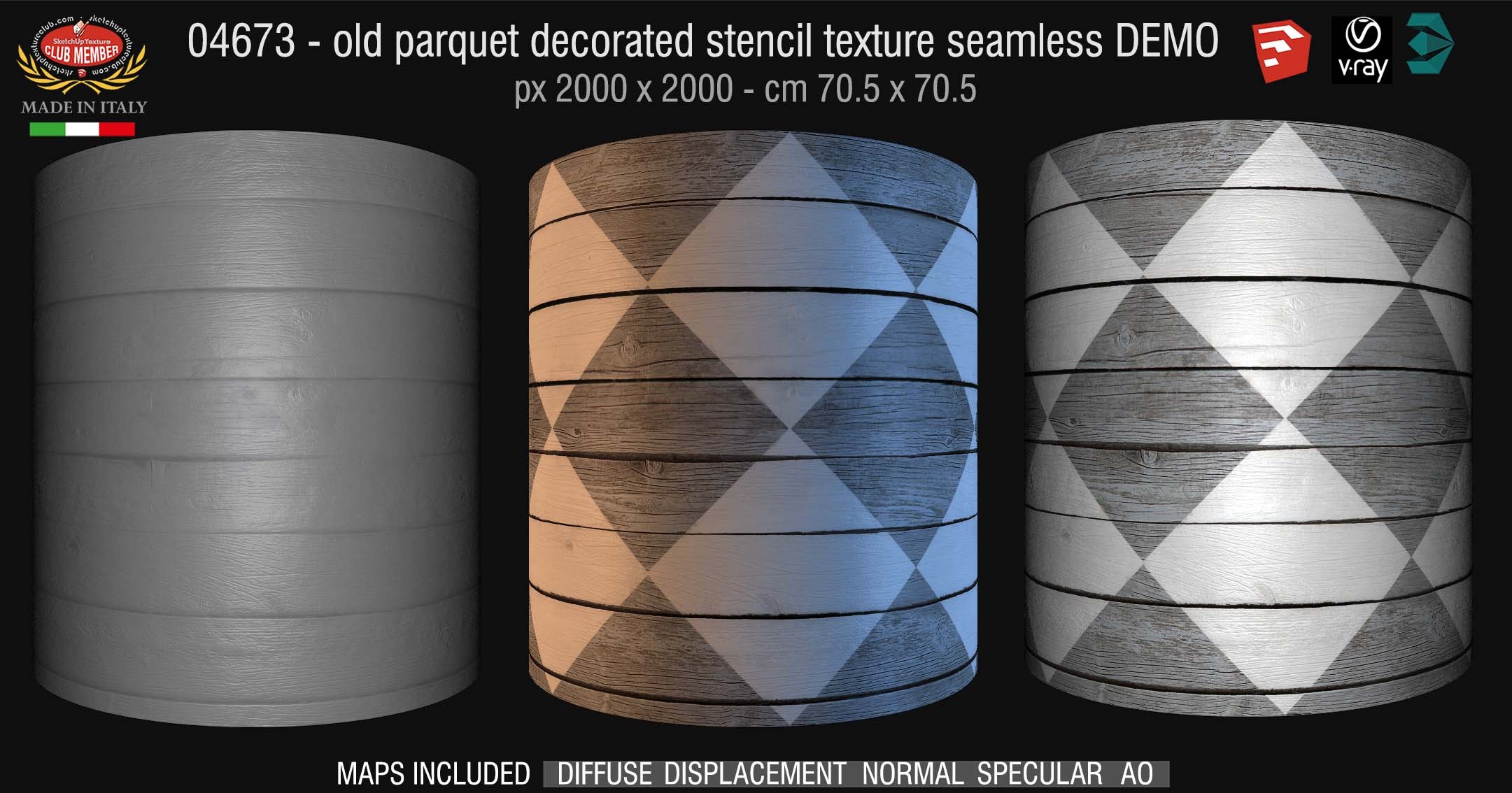 04673 HR Parquet decorated stencil texture seamless + maps DEMO