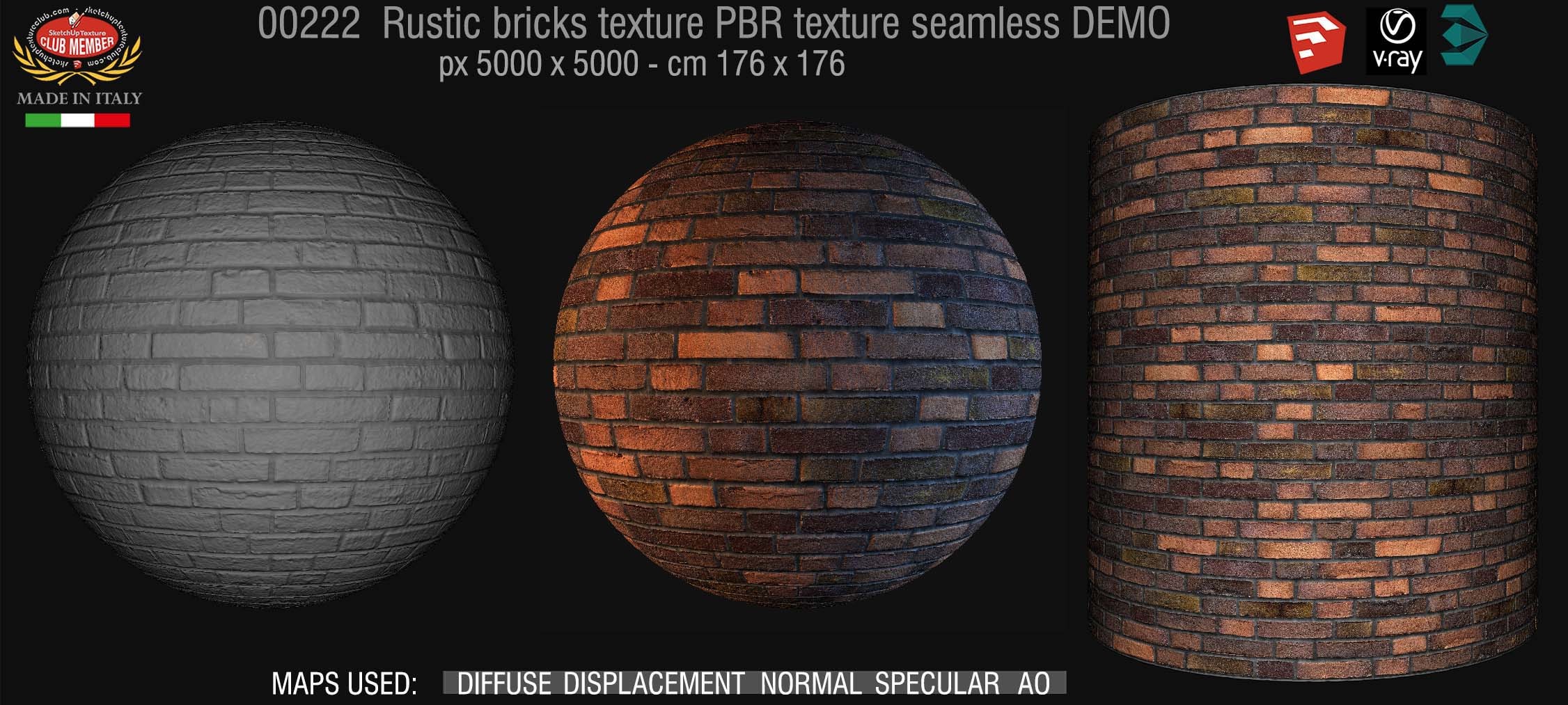 00222 Rustic bricks PBR texture seamless DEMO