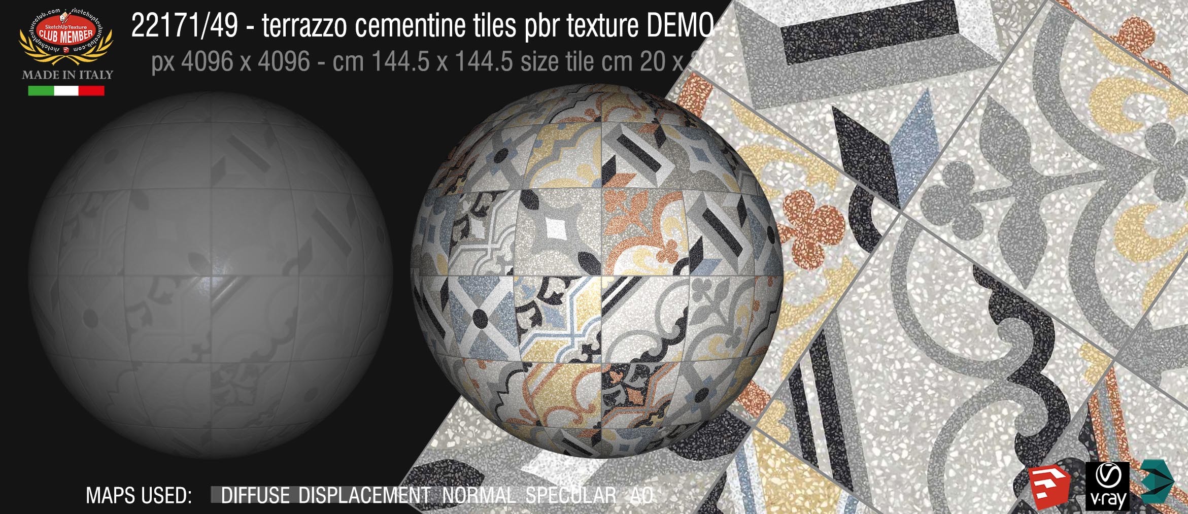 22171/49terrazzo floor cementine style pbr texture seamless DEMO -  D_Segni Scaglie 20x20 size by Marazzi