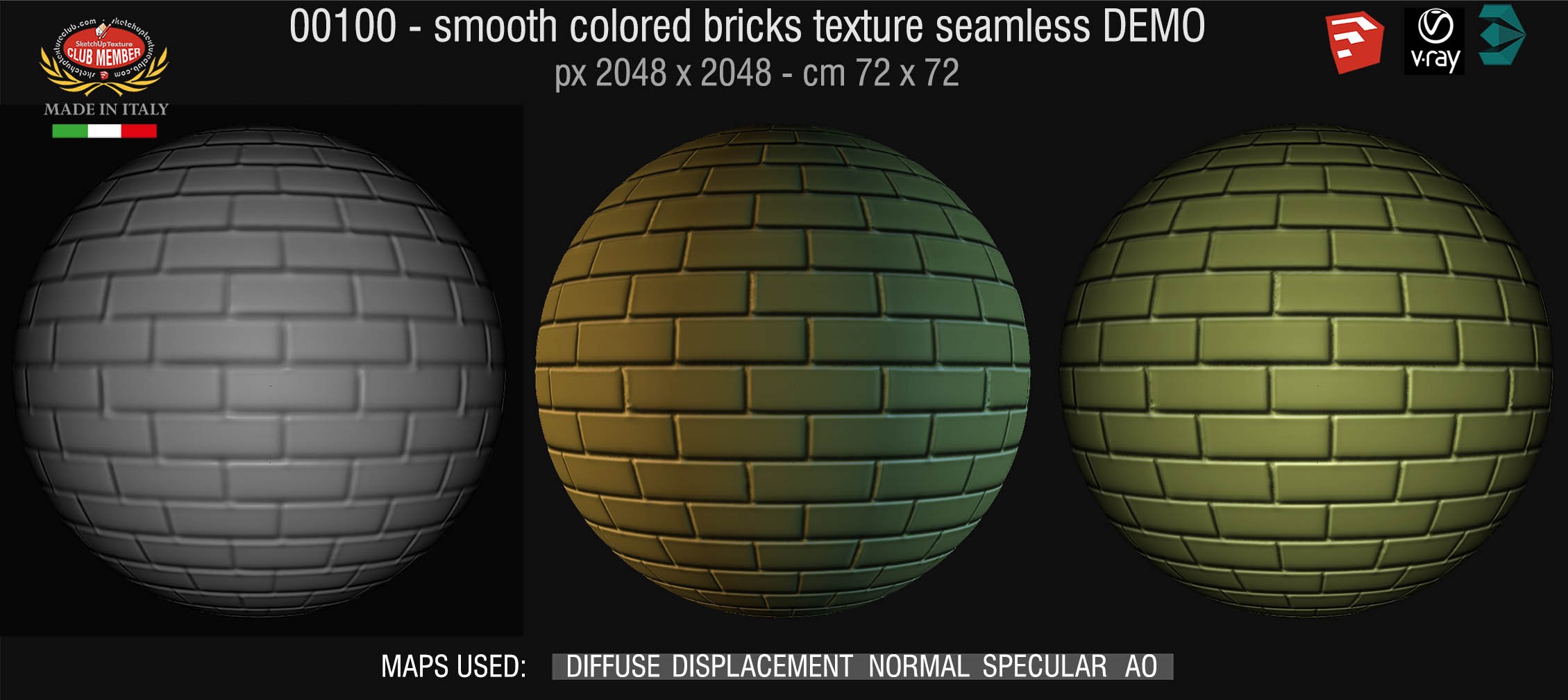 00100 smooth colored bricks texture seamless + maps DEMO