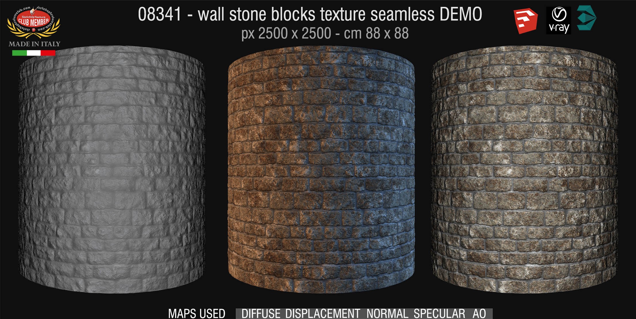 08341 HR Wall stone with regular blocks texture + maps DEMO