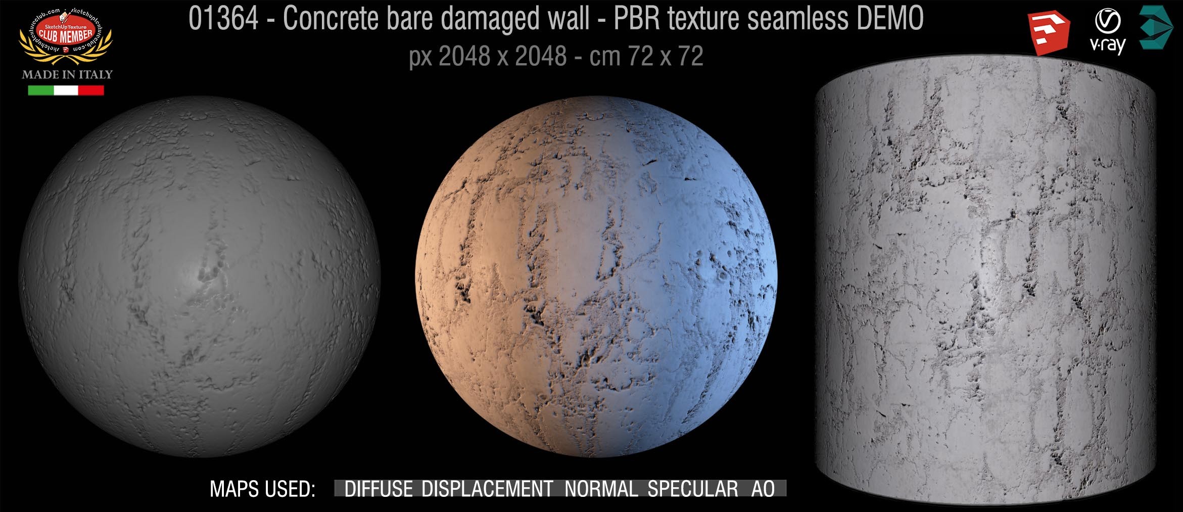 01364 Concrete bare damaged wall PBR texture seamless DEMO
