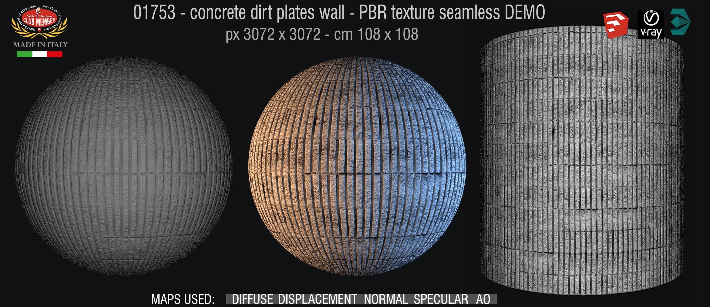01753 concrete dirt plates wall PBR texture seamless DEMO