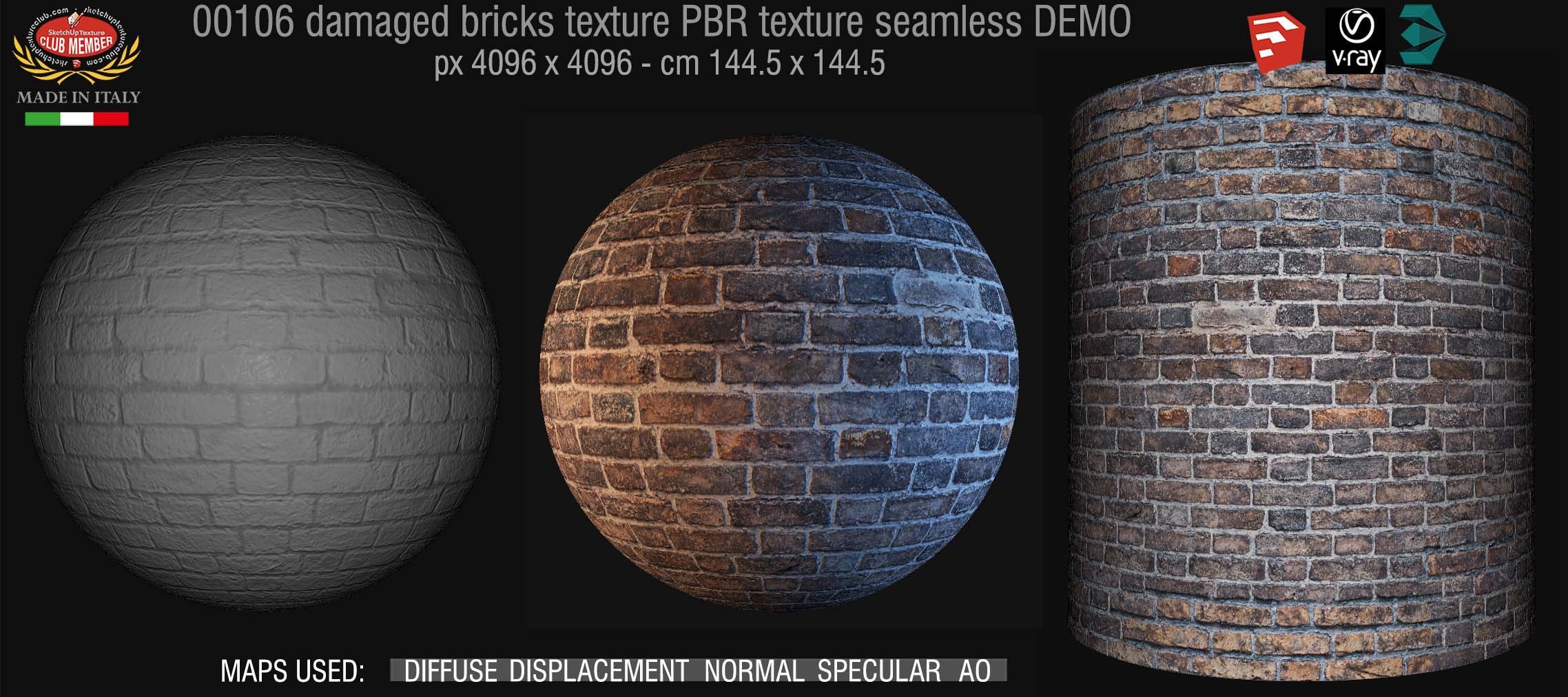 00106 Damaged bricks PBR texture seamless DEMO