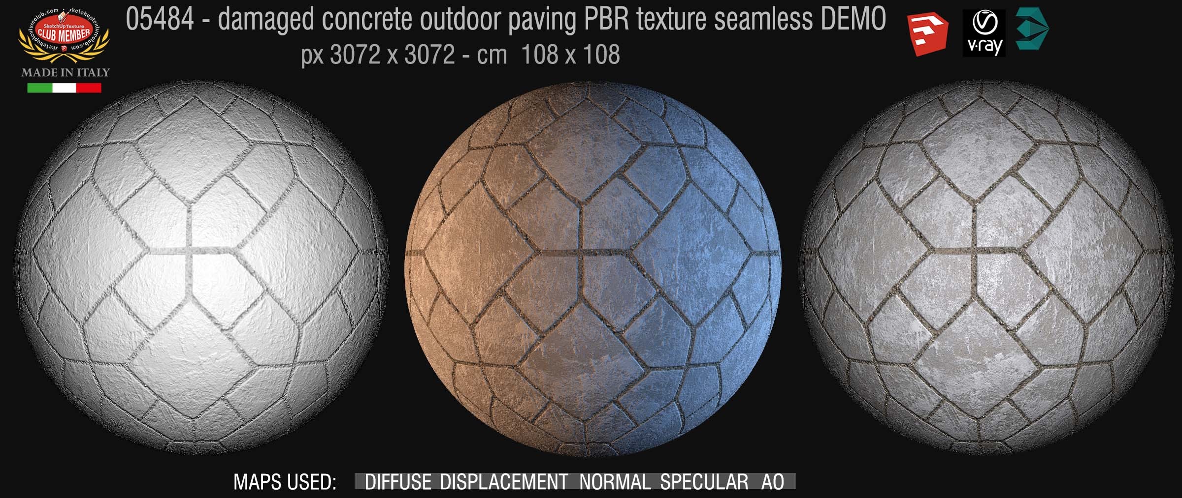 05484 Damaged concrete outdoor paving PBR texture seamless DEMO