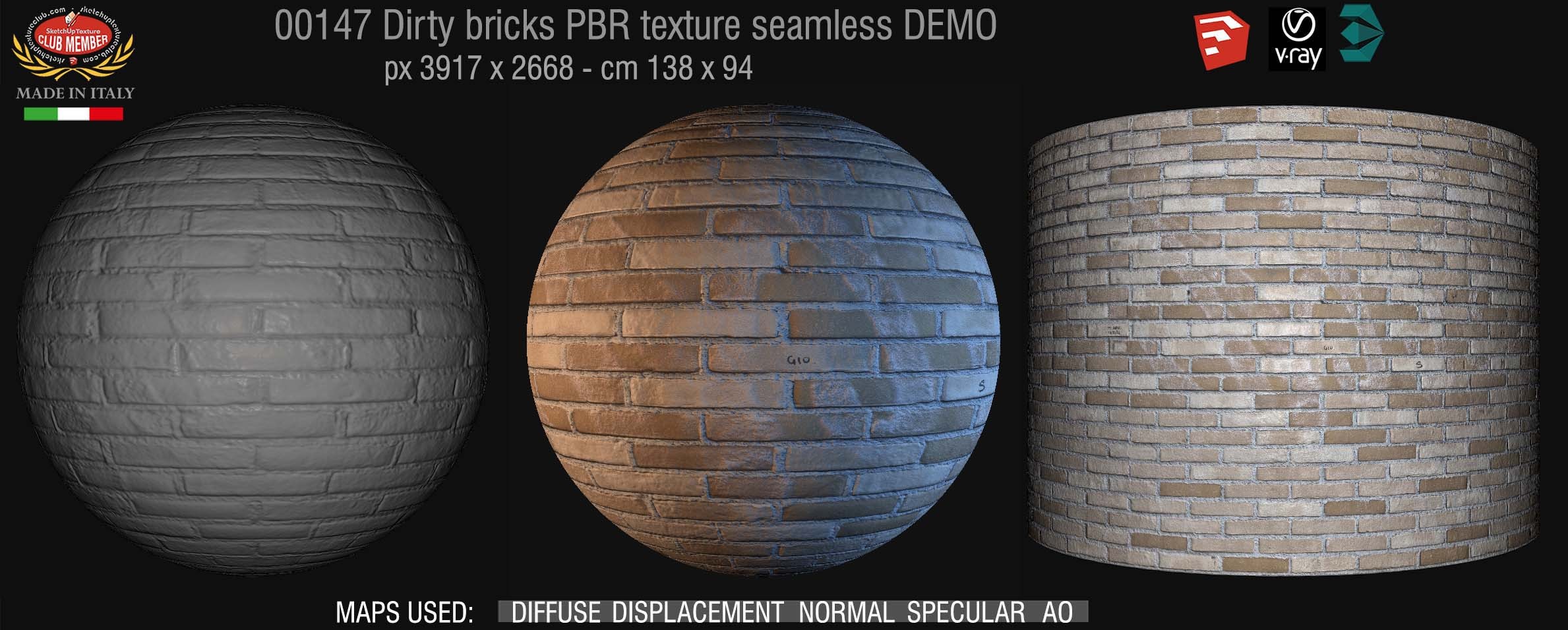 00147 Dirty bricks PBR texture seamless DEMO