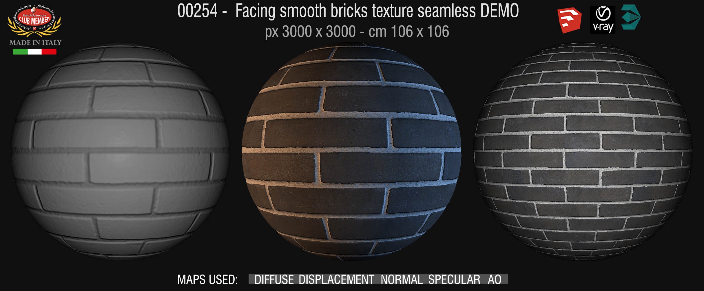 00254 Facing smooth bricks texture seamless + maps DEMO
