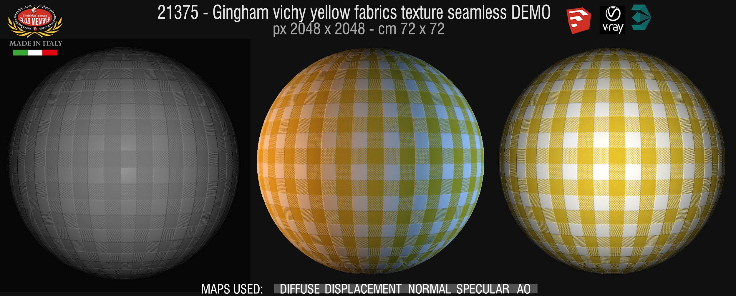 21375 Gingham vichy yellow fabrics texture + maps DEMO