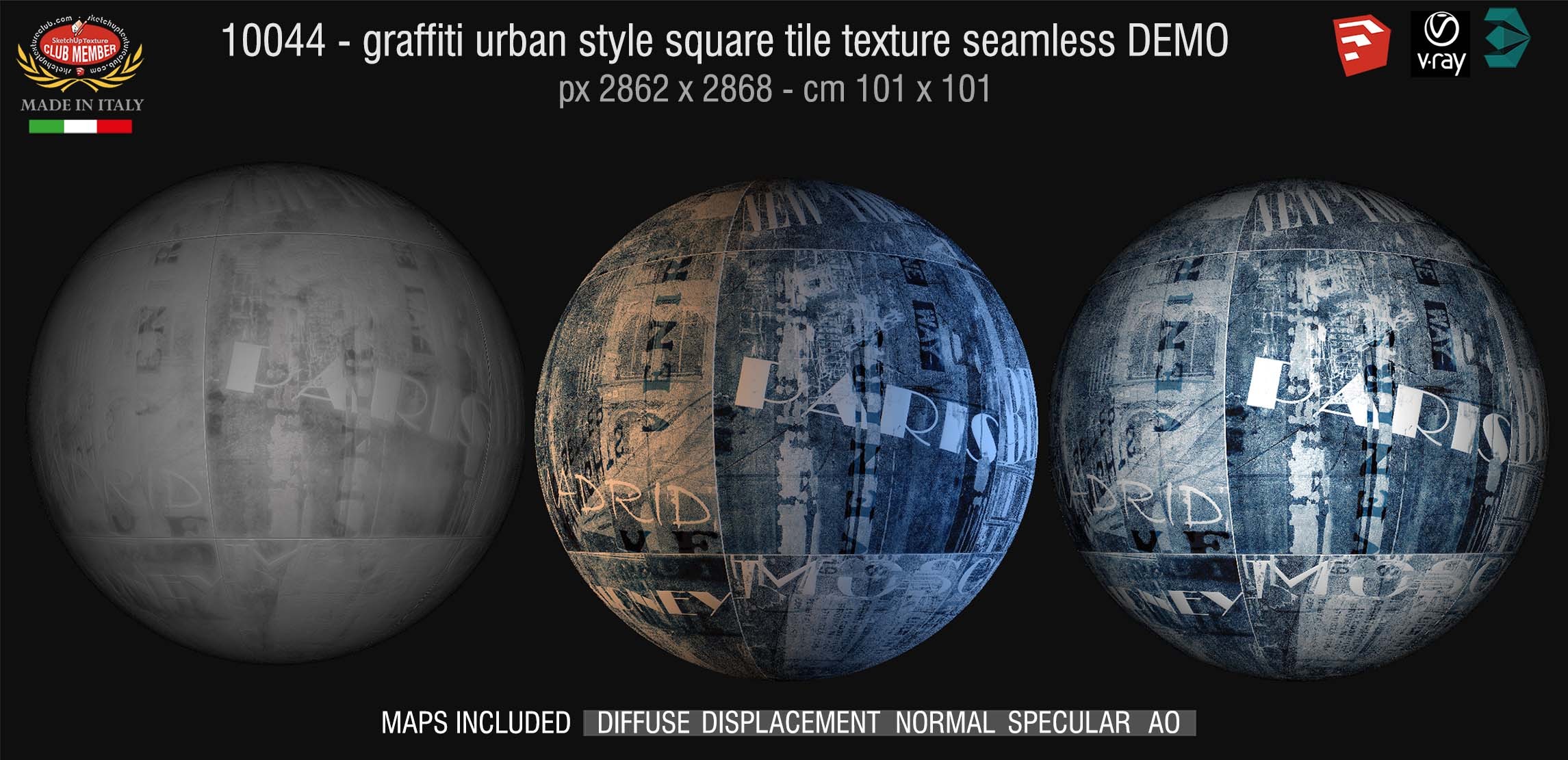 10044 HR Graffiti urban style square tile texture seamless + maps DEMO