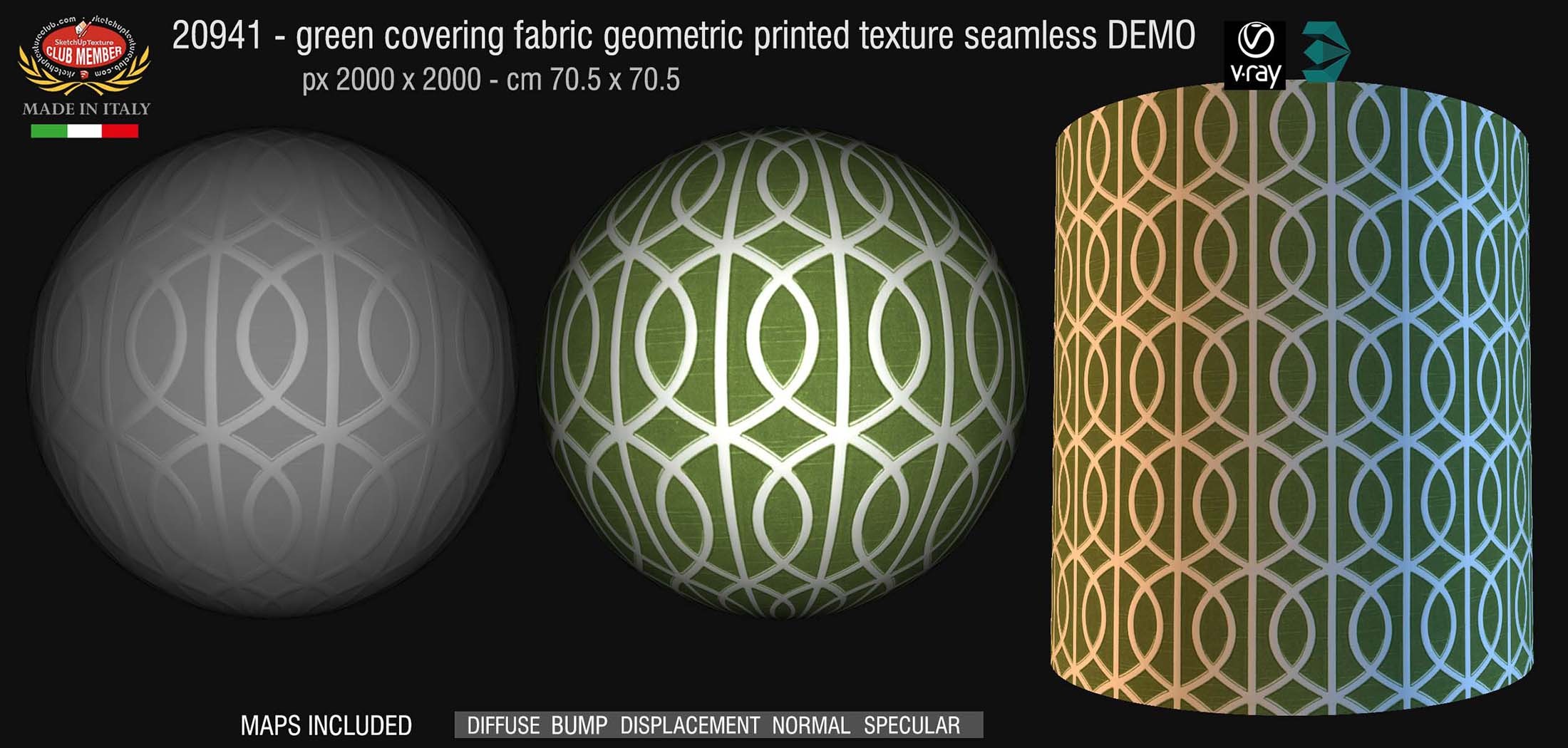 Green covering fabric geometric printed texture + maps DEMO