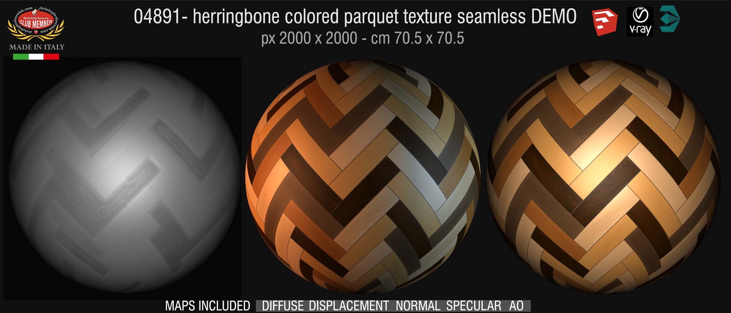 04891 Herringbone colored parquet texture seamless + maps DEMO