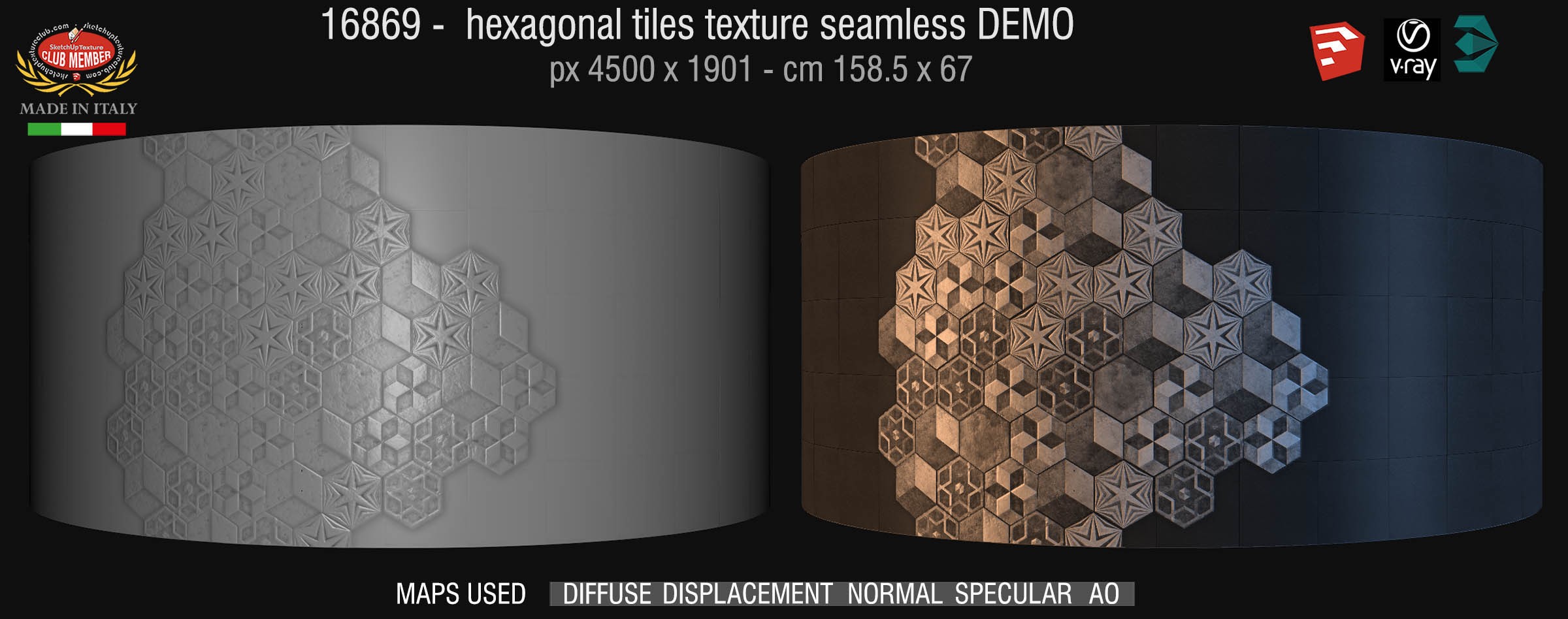 16869 Hexagonal tile texture seamless + maps DEMO