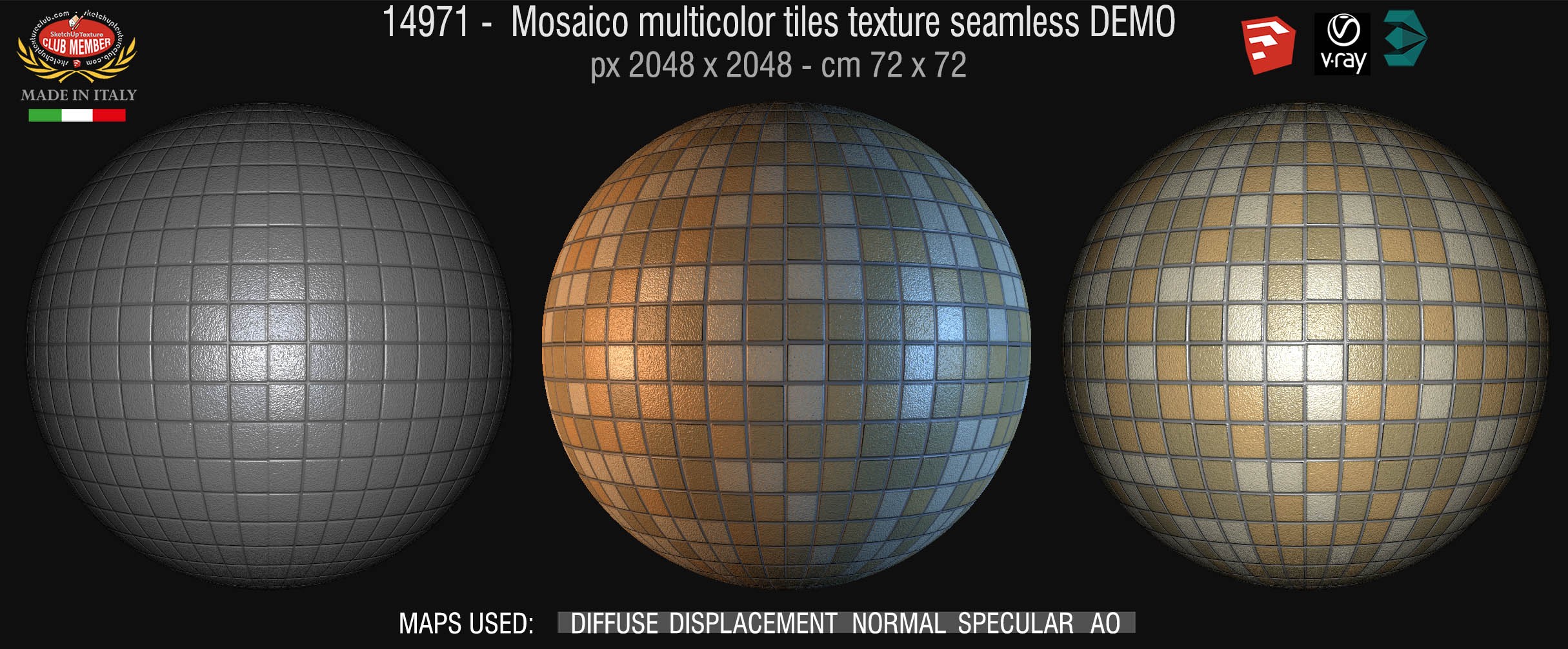 14971 Mosaico multicolor tiles texture seamless + maps DEMO