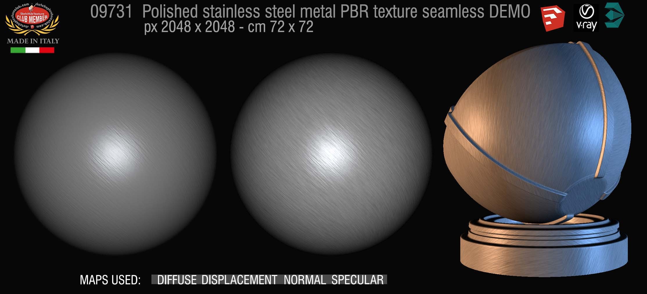 09731 Polished stainless steel metal PBR texture seamless DEMO