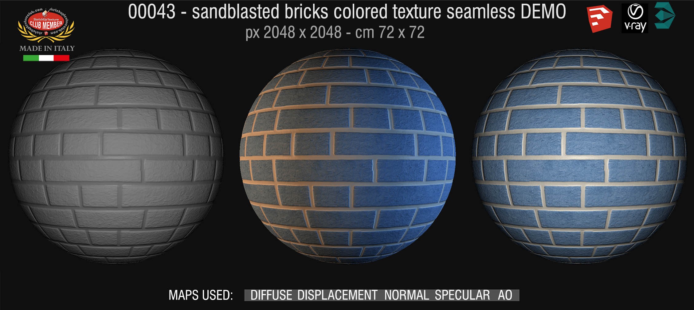 00043 Sandblasted bricks colored texture seamless + maps DEMO