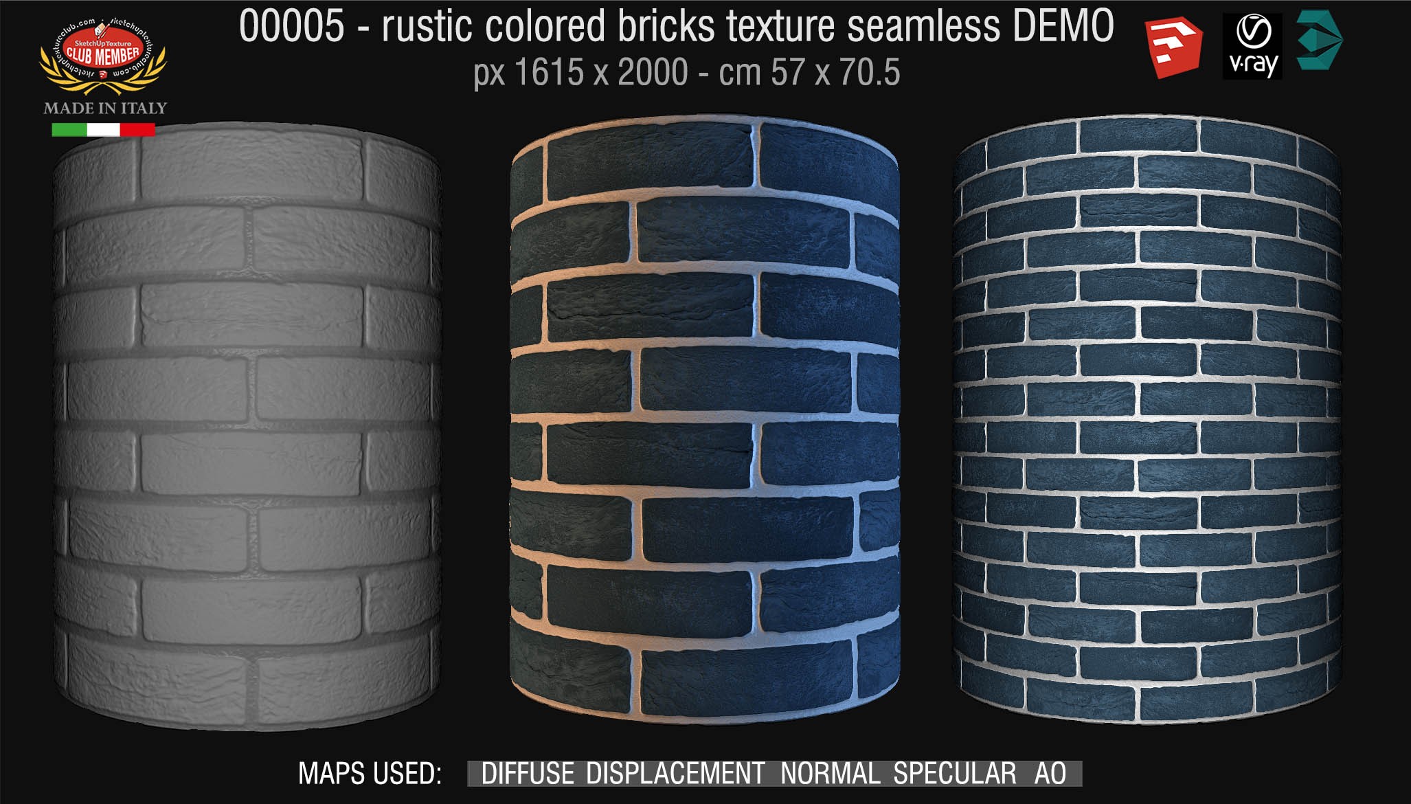 00005 colored rustic bricks texture seamless + maps DEMO