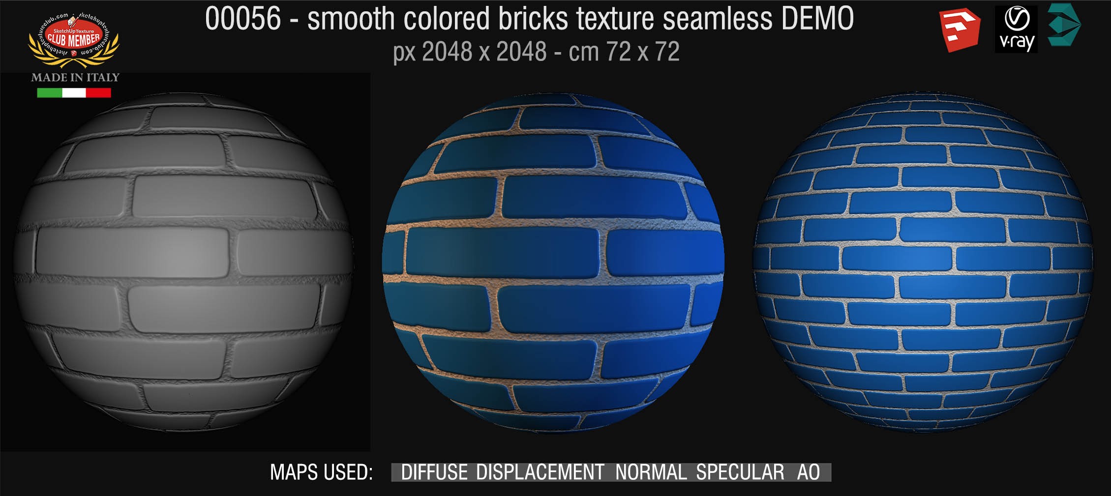 00056 smooth colored bricks texture seamless + maps DEMO