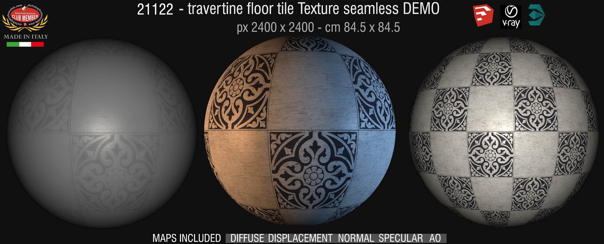 21122 Travertine floor tile texture seamless + maps DEMO
