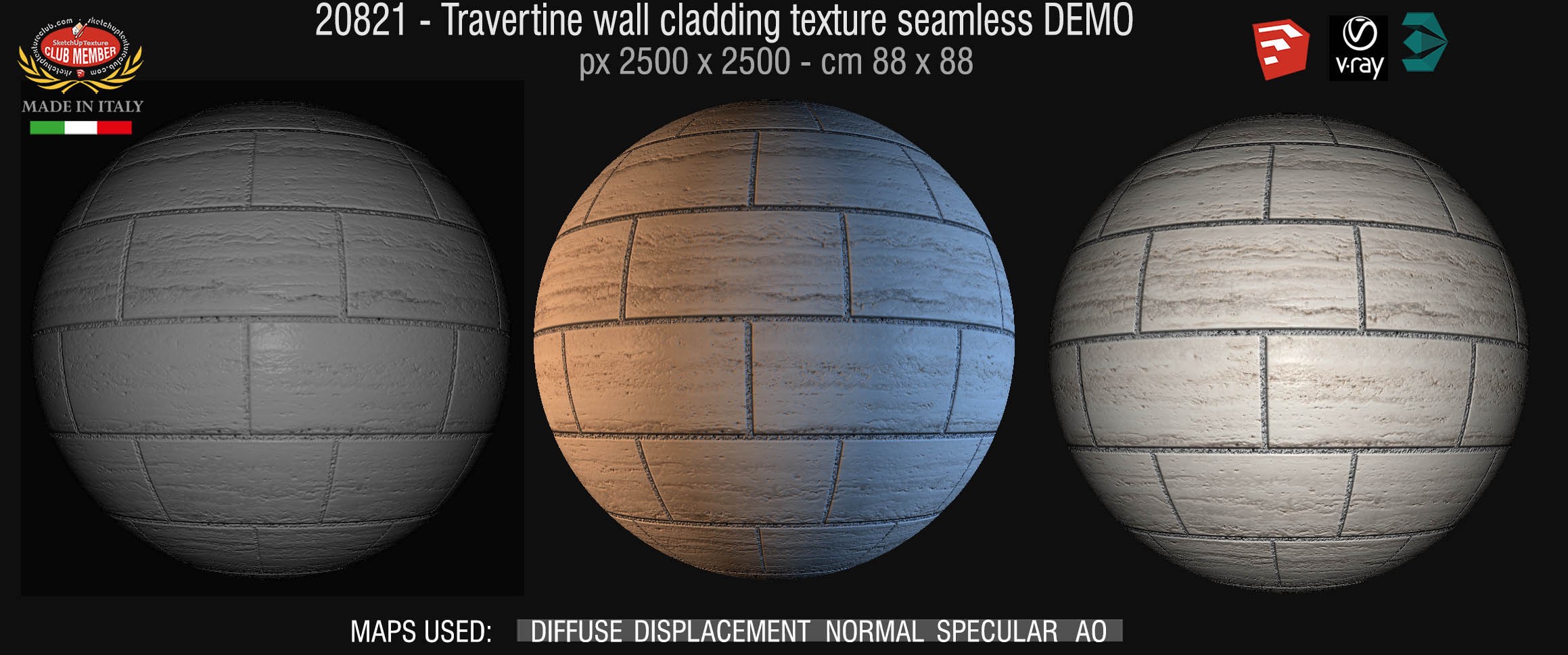 20820 Travertine wall cladding texture seamless and maps DEMO