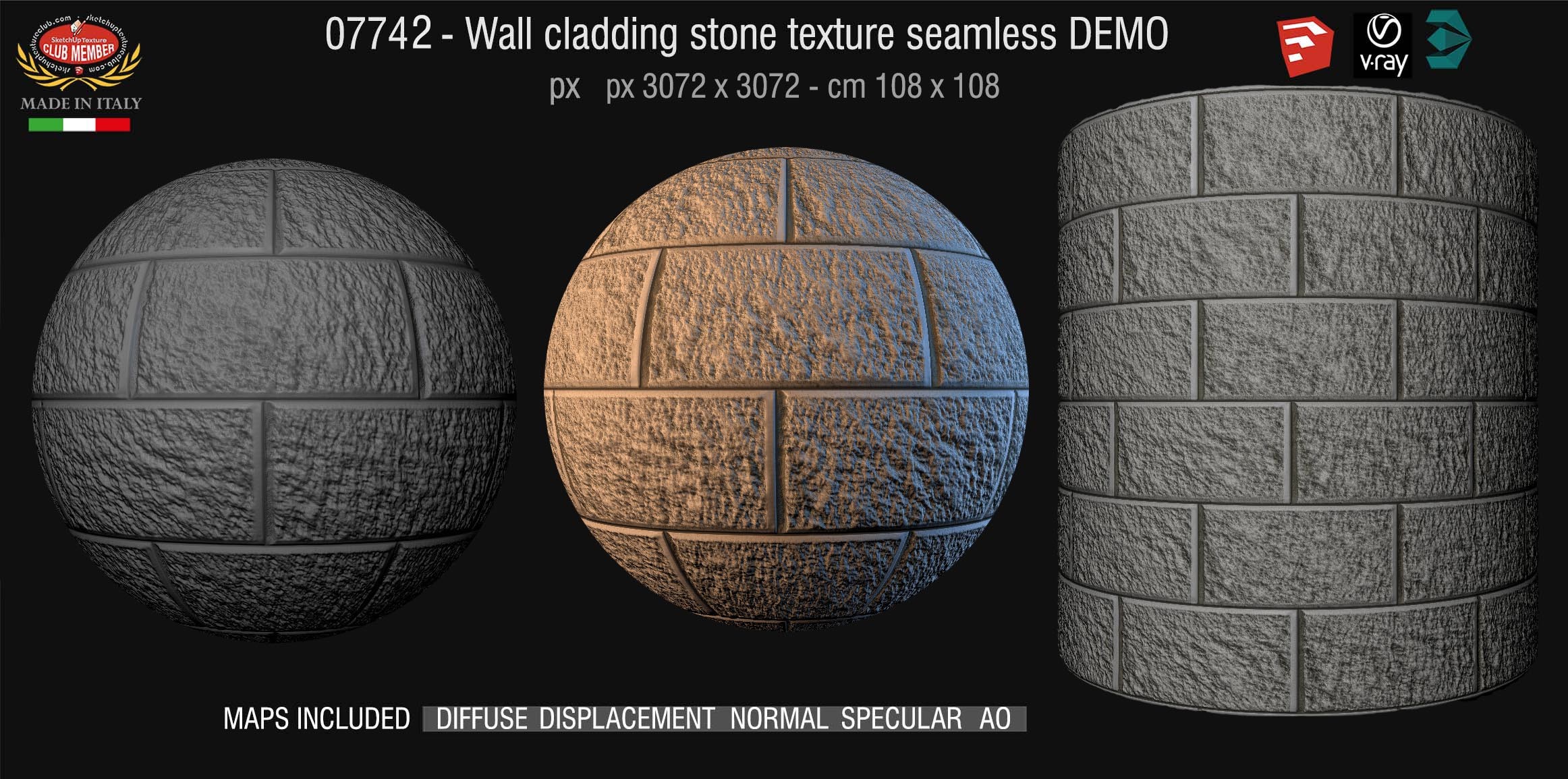 07742/5 Wall cladding stone pbr texture seamless DEMO