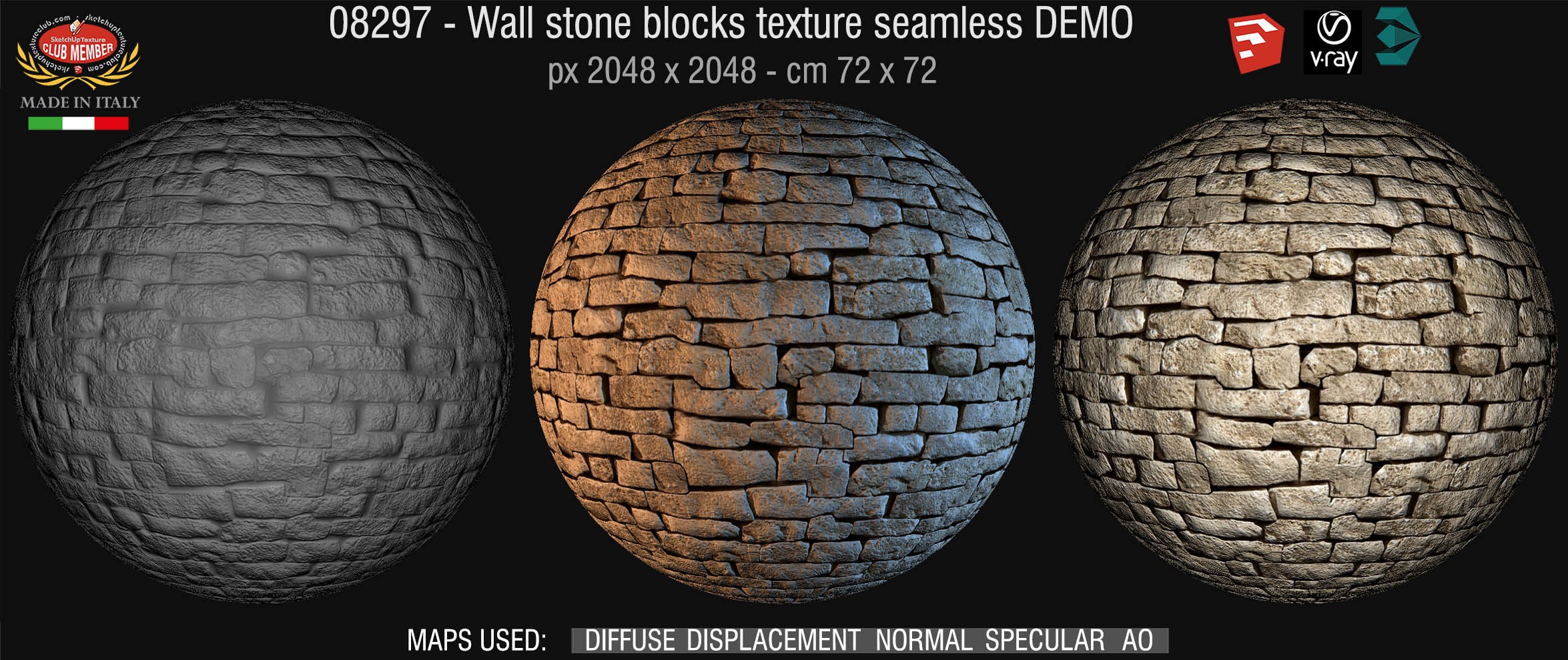 08297 HR Wall stone with regular blocks texture + maps DEMO