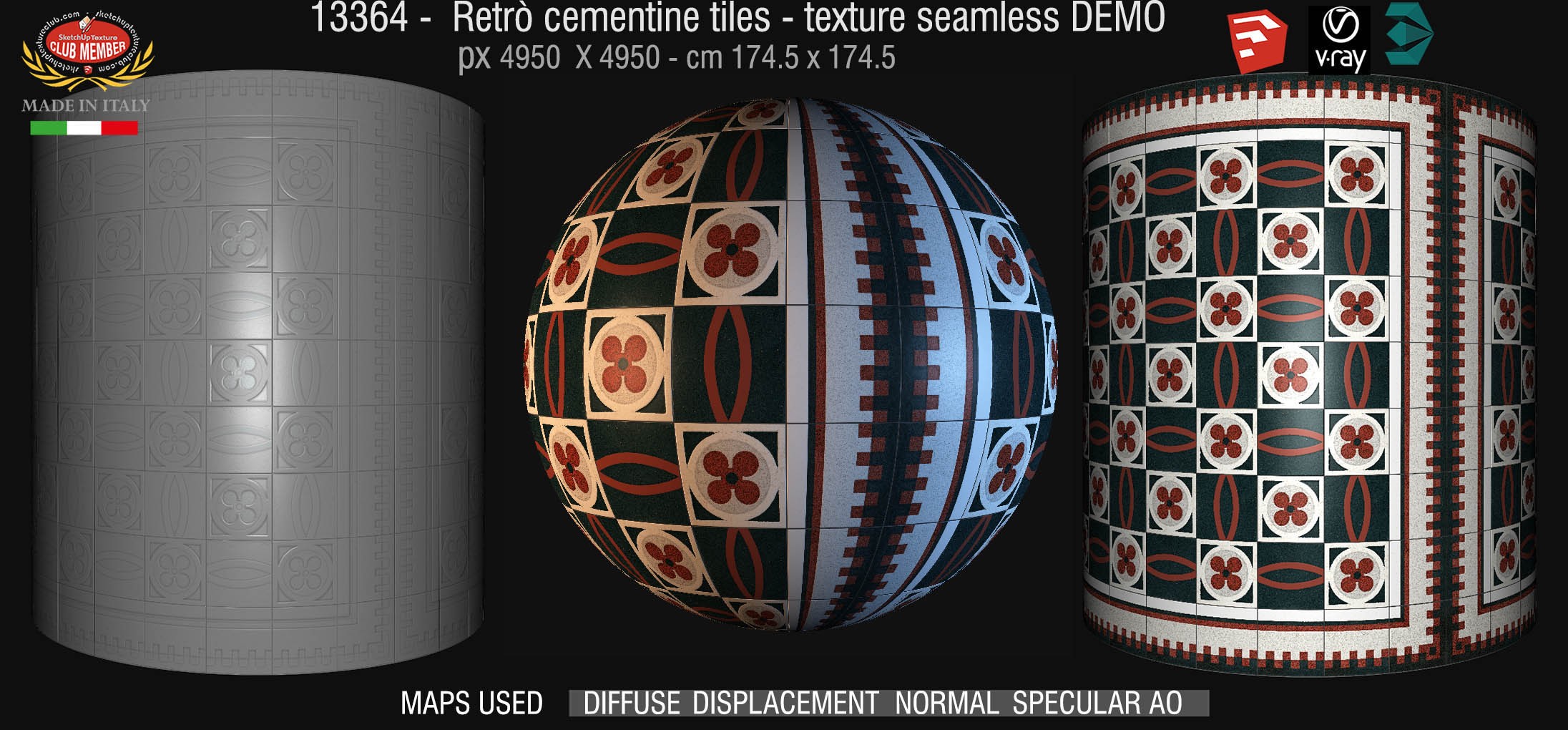 13364 retrò cementine tiles - texture seamless + maps DEMO