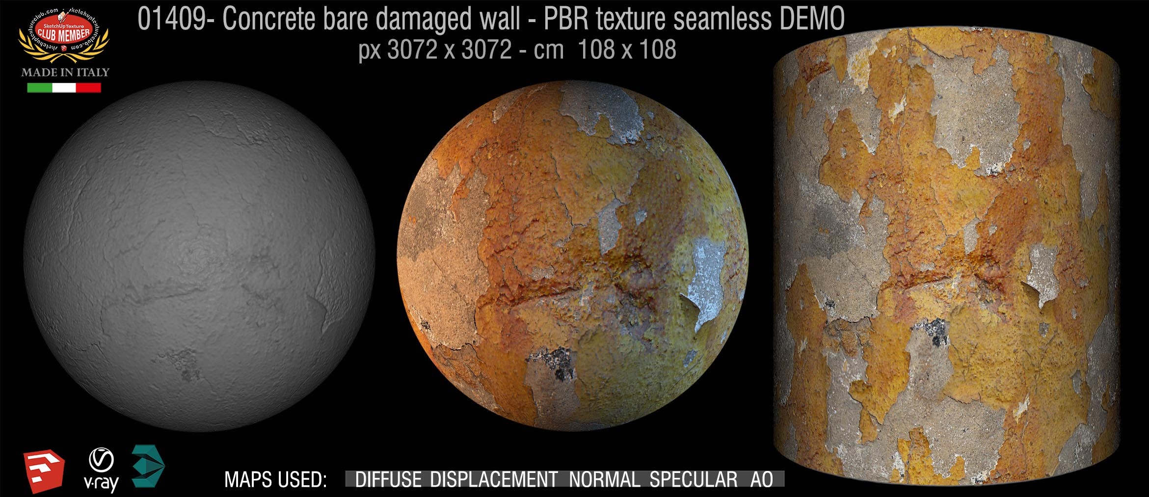 01409 Concrete bare damaged wall texture seamless DEMO