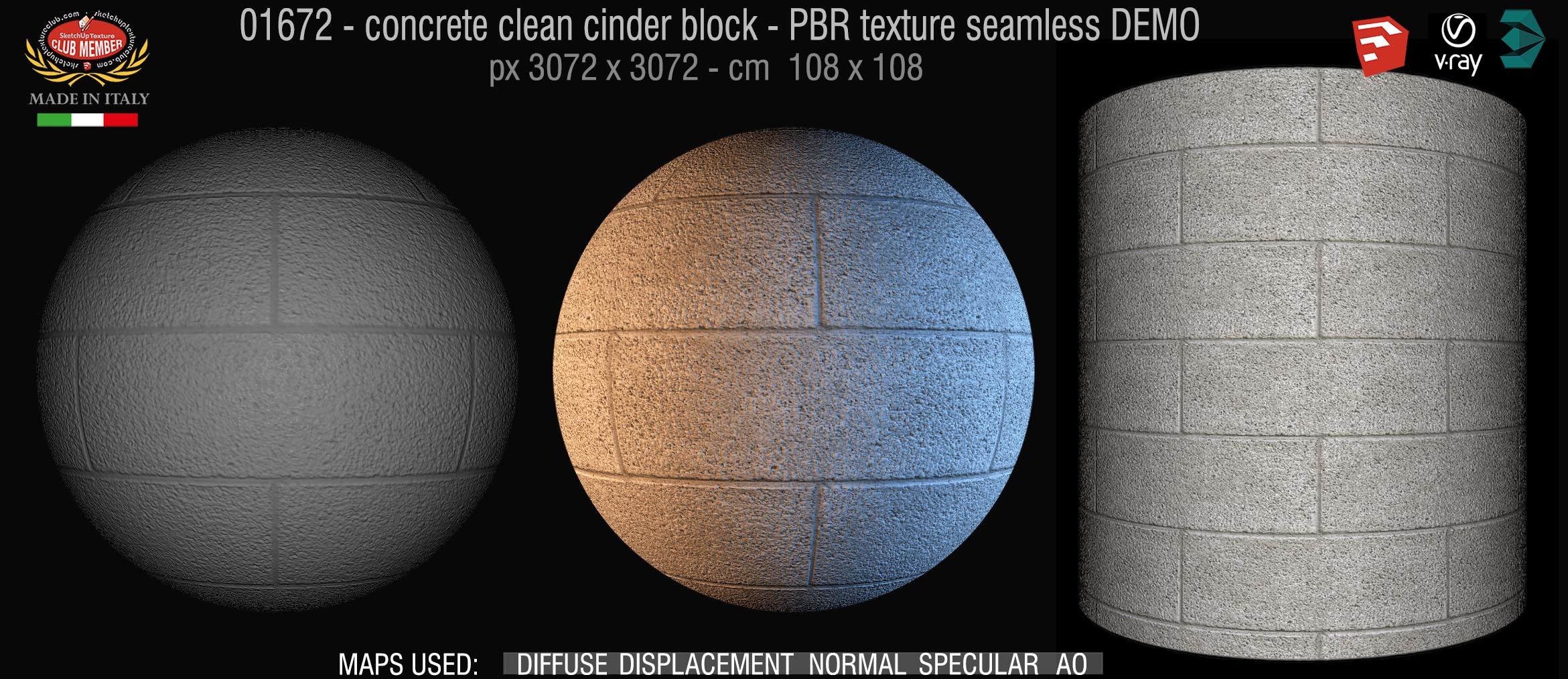 01672 concrete clean cinder block PBR texture seamless DEMO