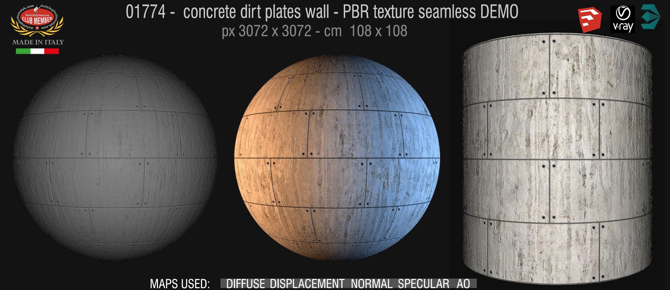 01744 concrete dirt plates wall PBR texture seamless DEMO