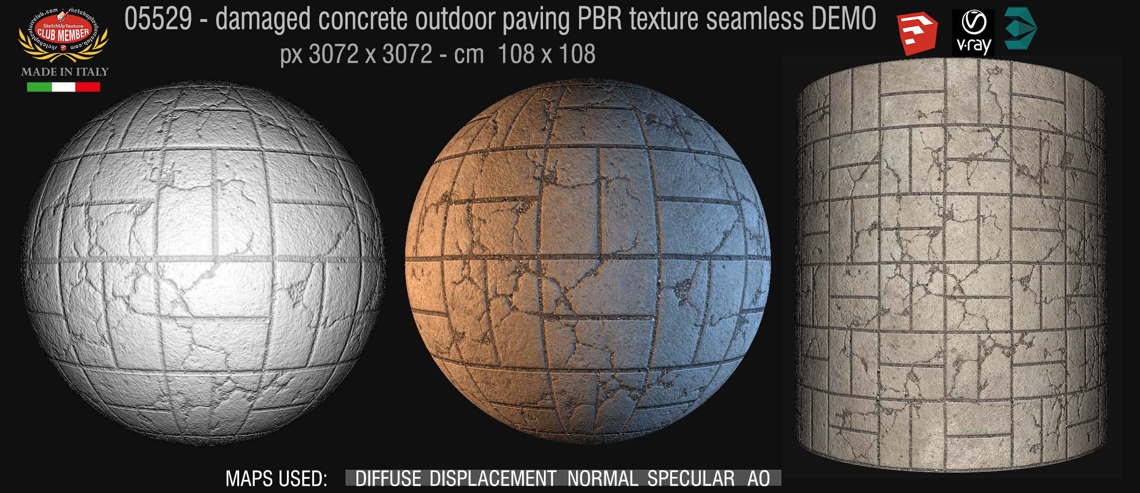 05529 Damaged concrete outdoor paving PBR texture seamless DEMO
