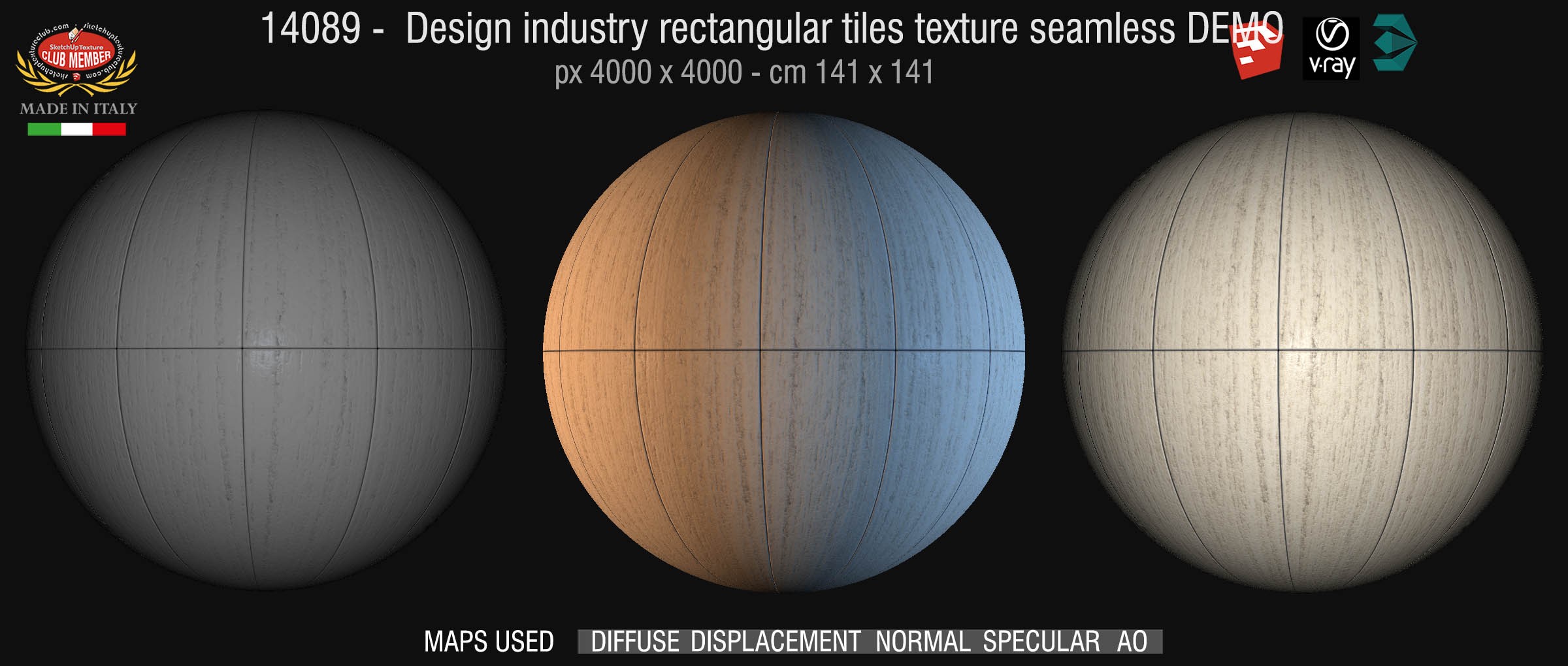 14089 Design industry rectangular tiles texture seamless + maps DEMO