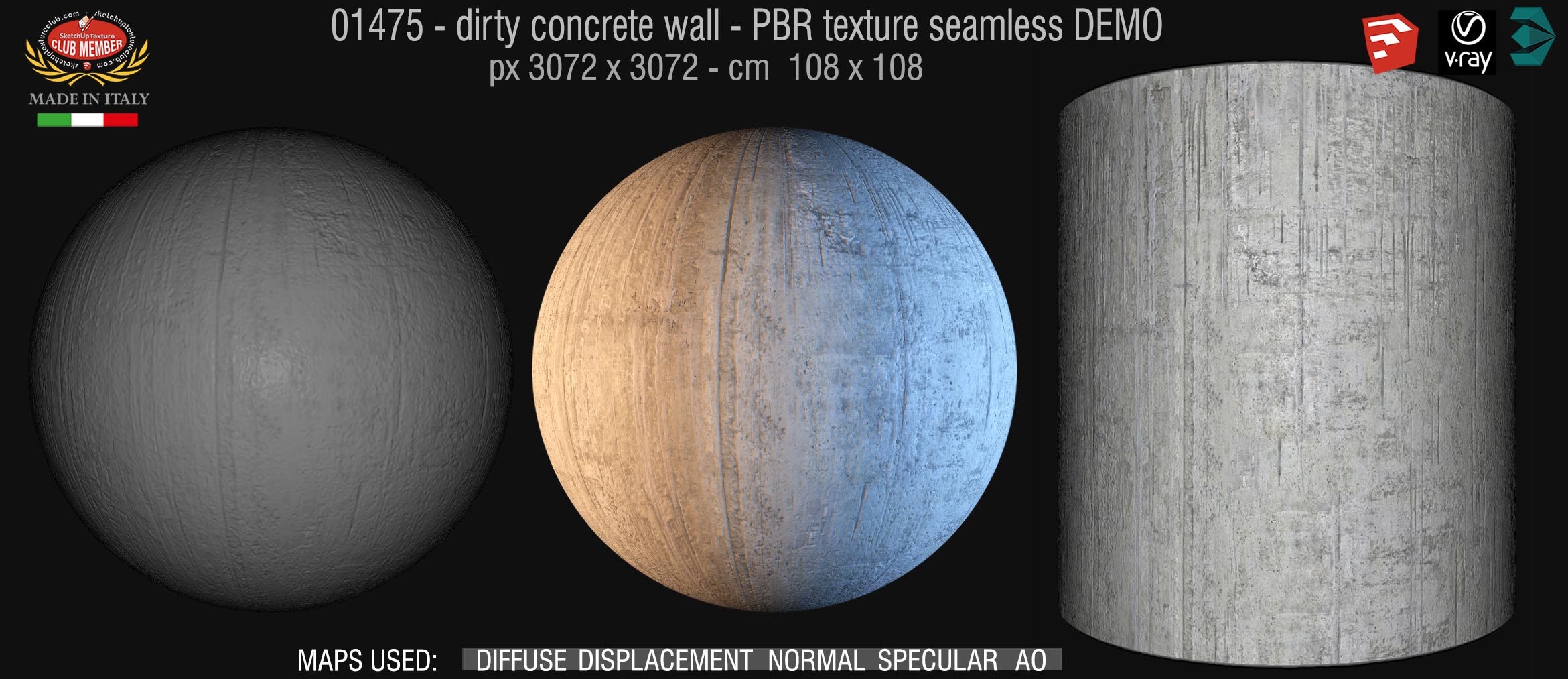 01474 Concrete bare dirty wall PBR texture seamless DEMO