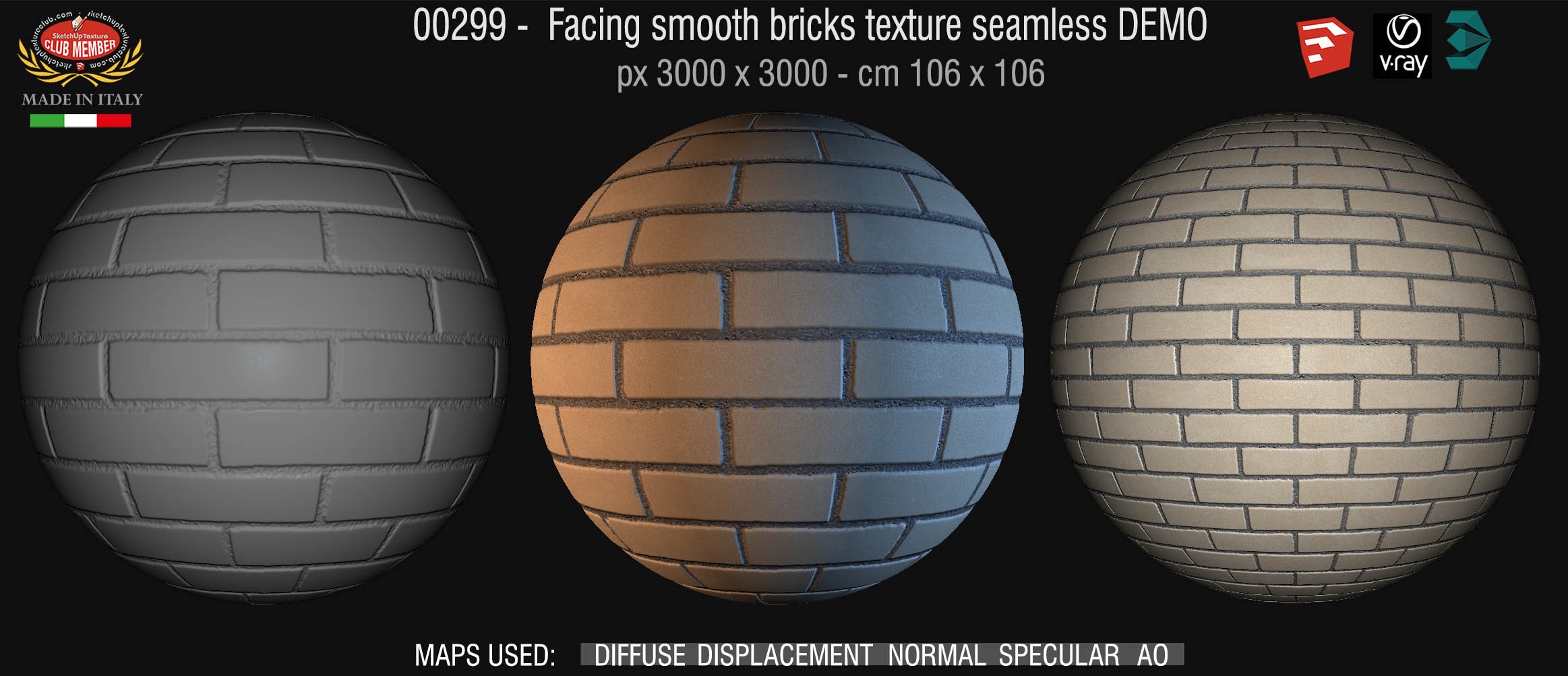 00299 Facing smooth bricks texture seamless + maps DEMO
