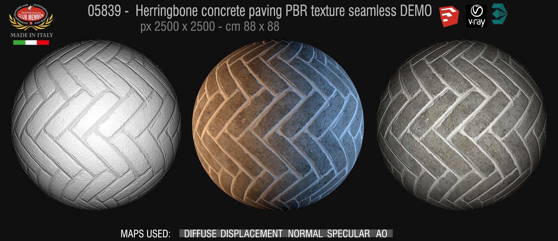 05839 Herringbone concrete paving PBR texture seamless DEMO