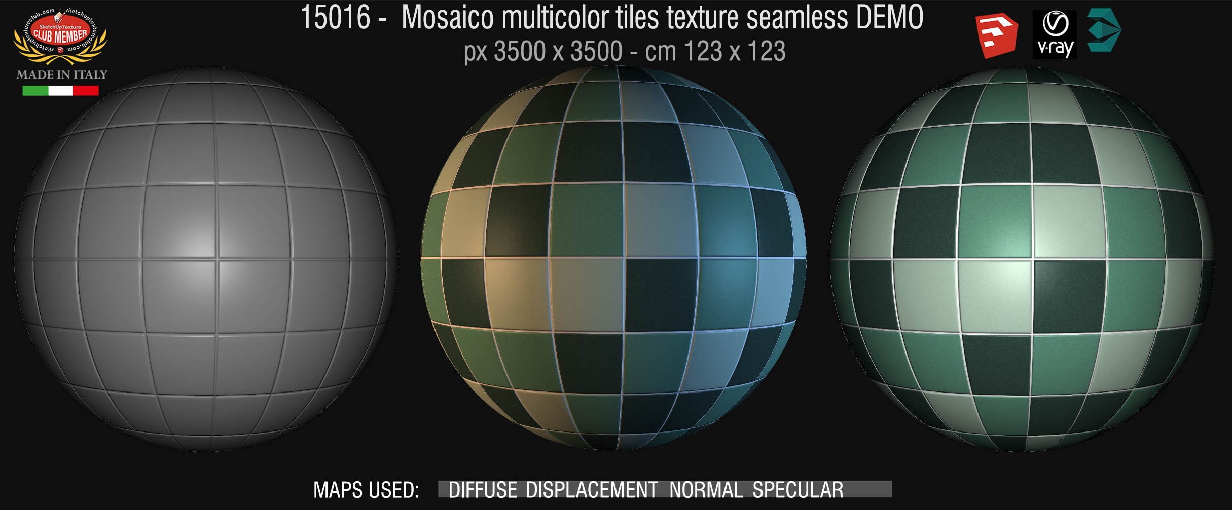 15016 Mosaico multicolor tiles texture seamless + maps DEMO