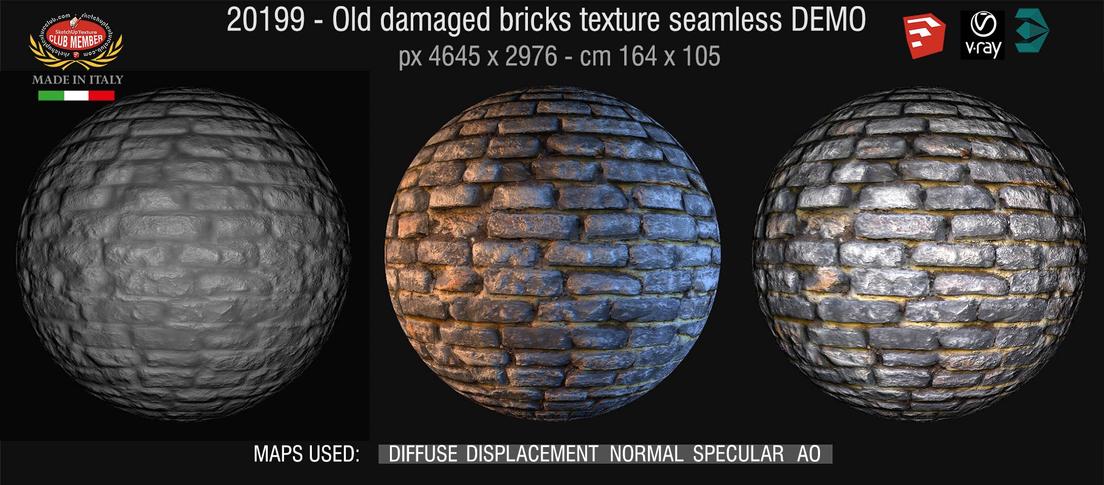 20199 HR Old damaged wall bricks texture seamless + maps DEMO