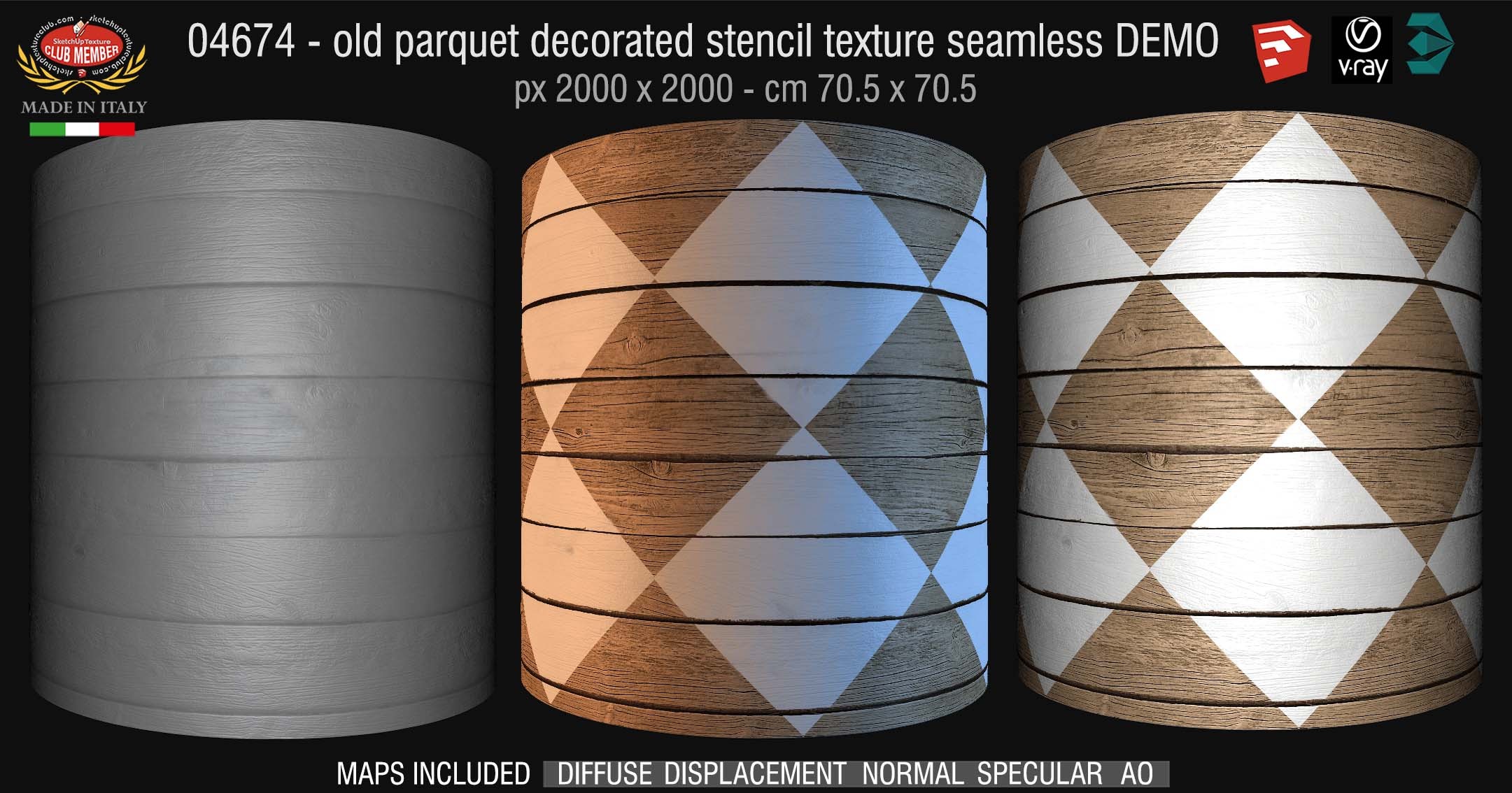 04674 HR Parquet decorated stencil texture seamless + maps DEMO