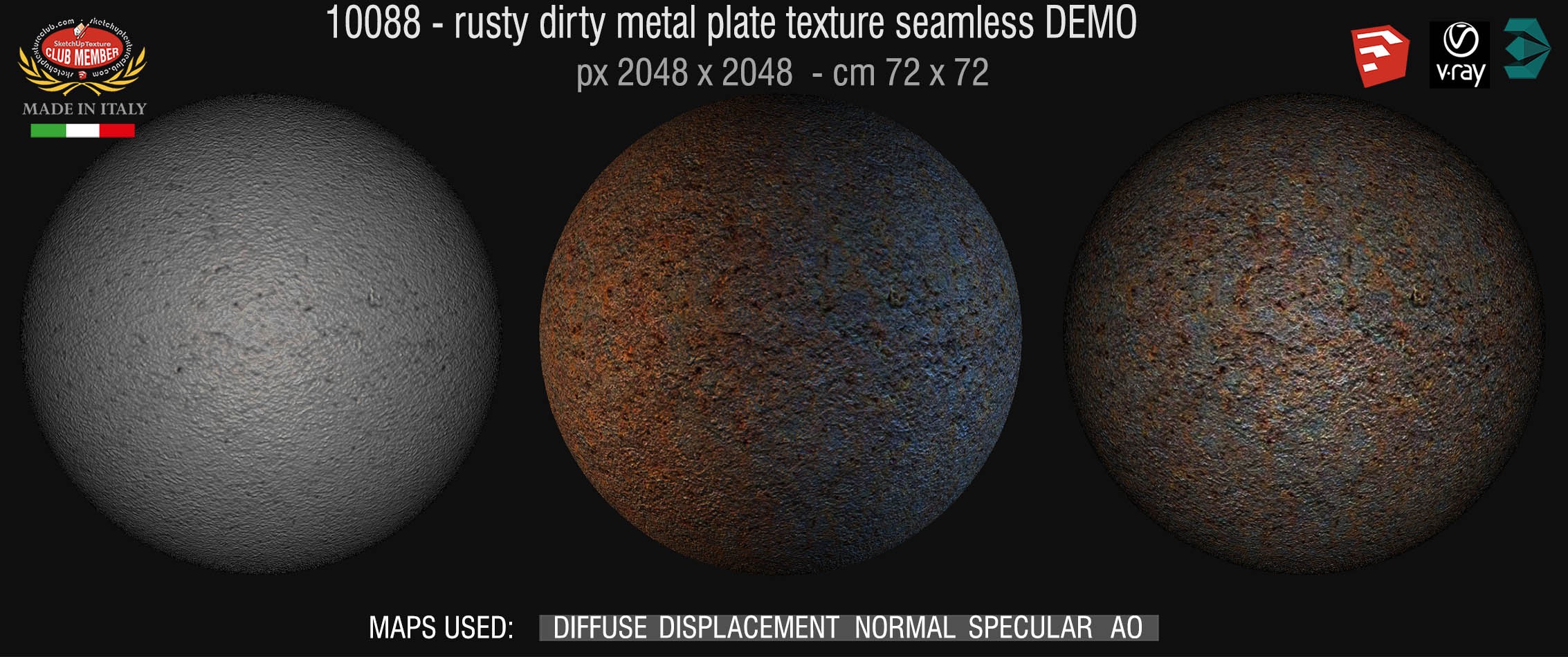 10088 HR Rusty dirty metal texture seamless + maps DEMO