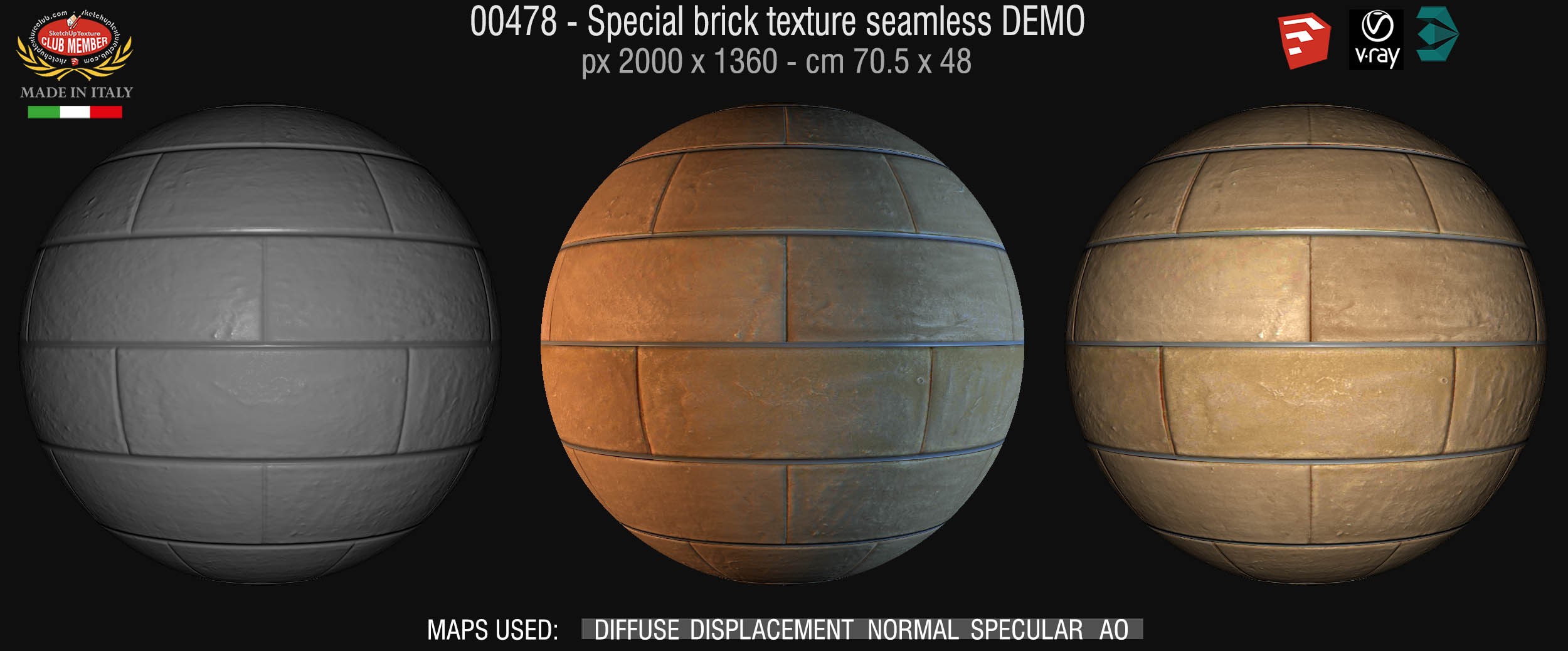 00478 Special brick texture seamless + maps DEMO