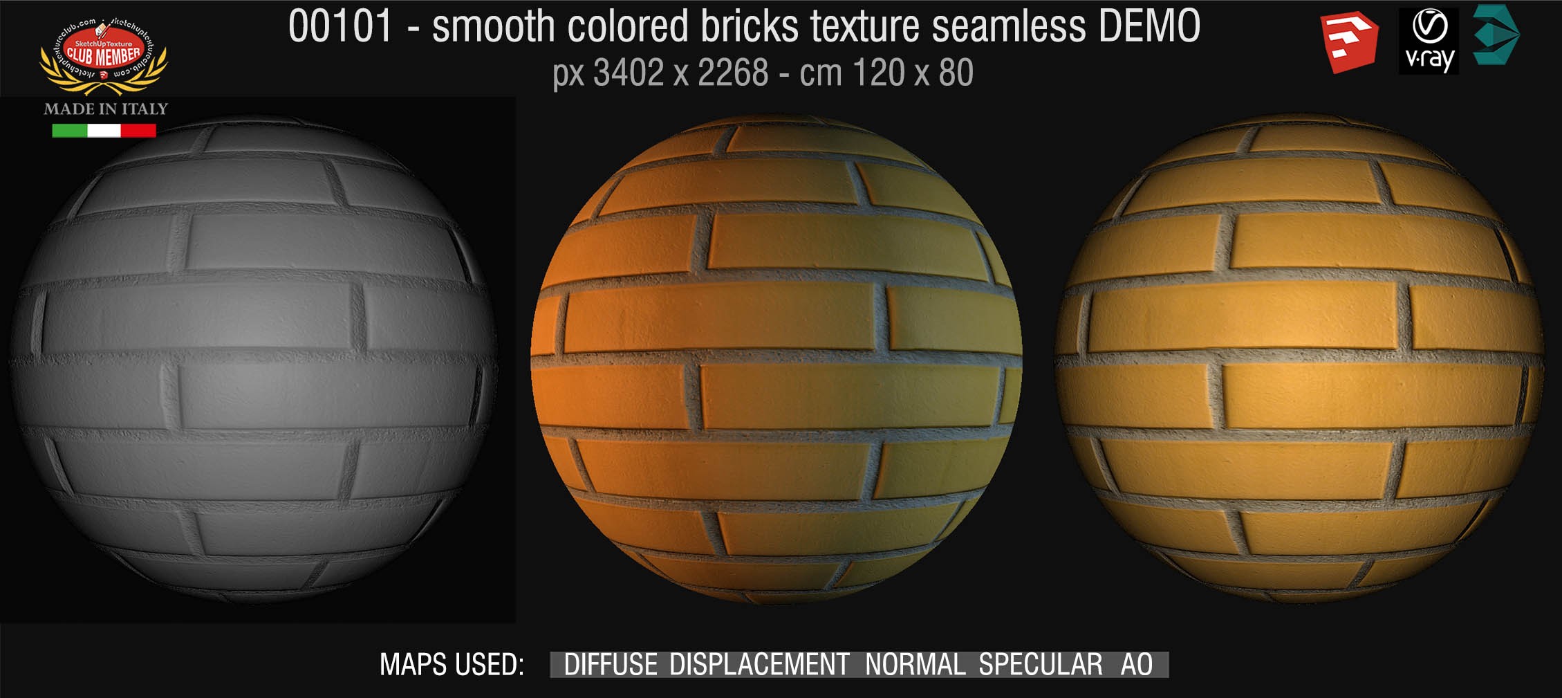 00101 smooth colored bricks texture seamless + maps DEMO