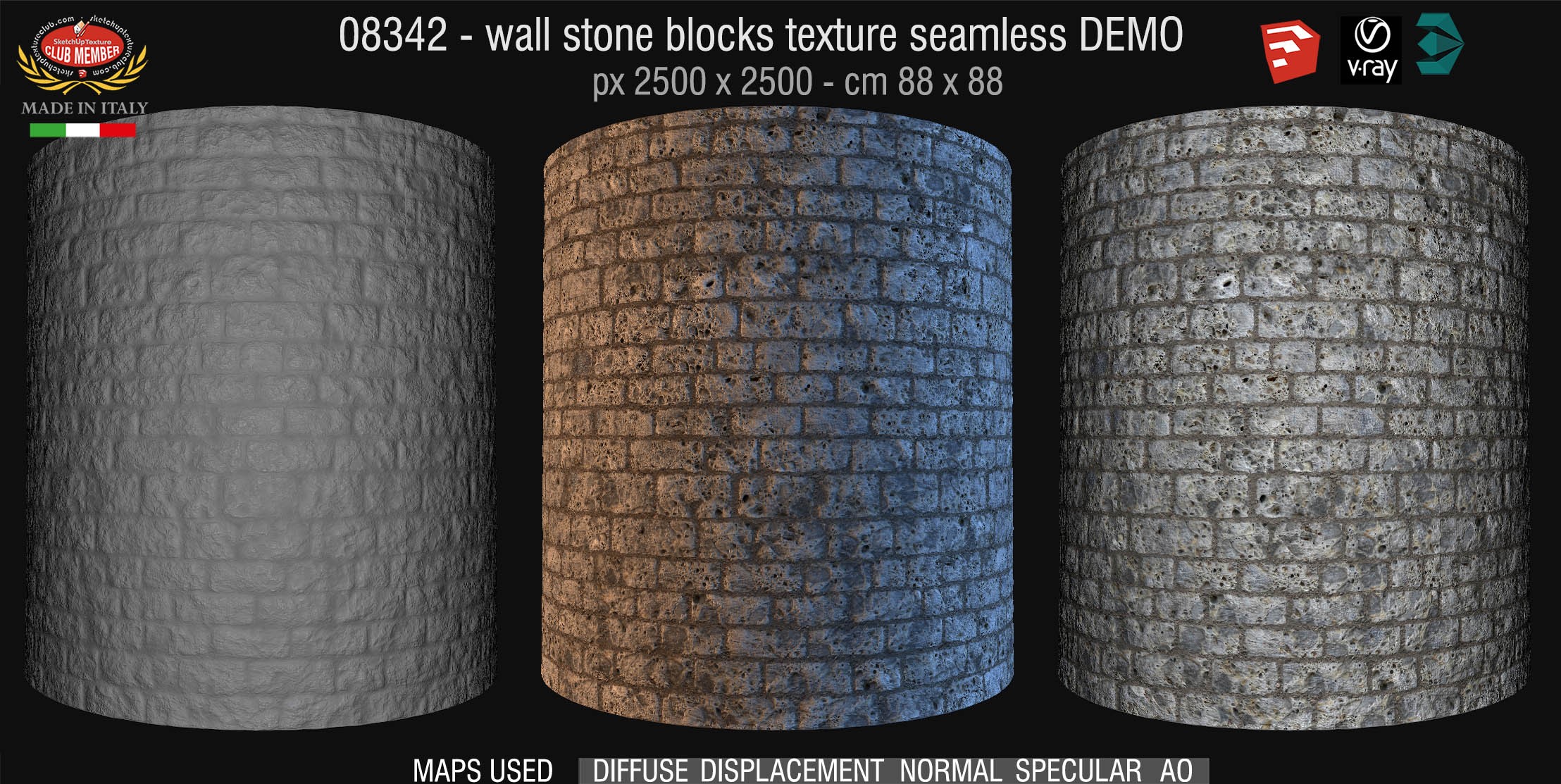 08342 HR Wall stone with regular blocks texture + maps DEMO