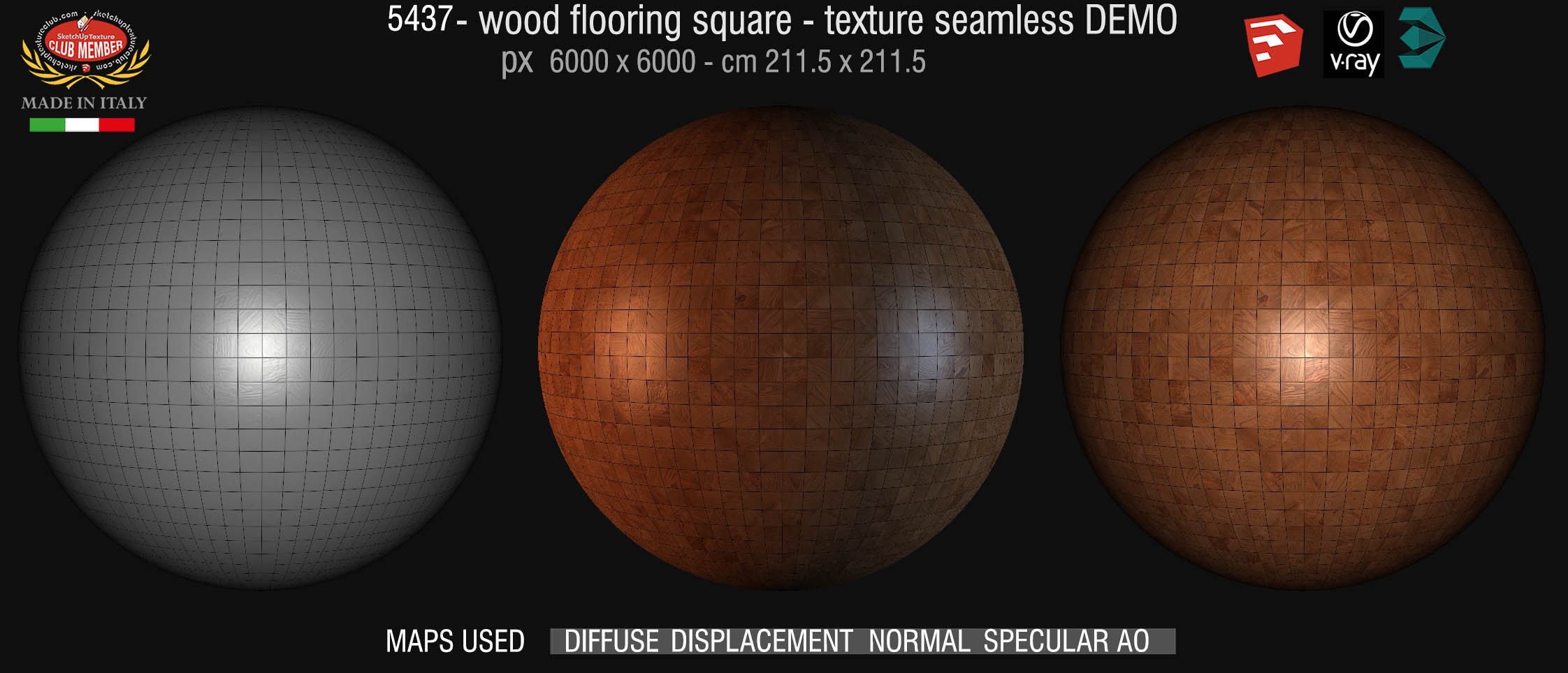 05437 Wood flooring square texture seamless + maps DEMO