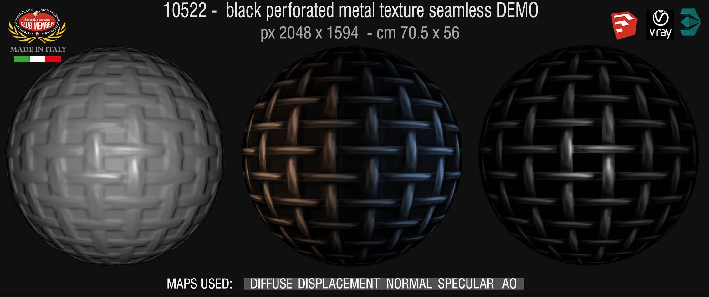 10522 HR Black perforated metal texture seamless + maps DEMO