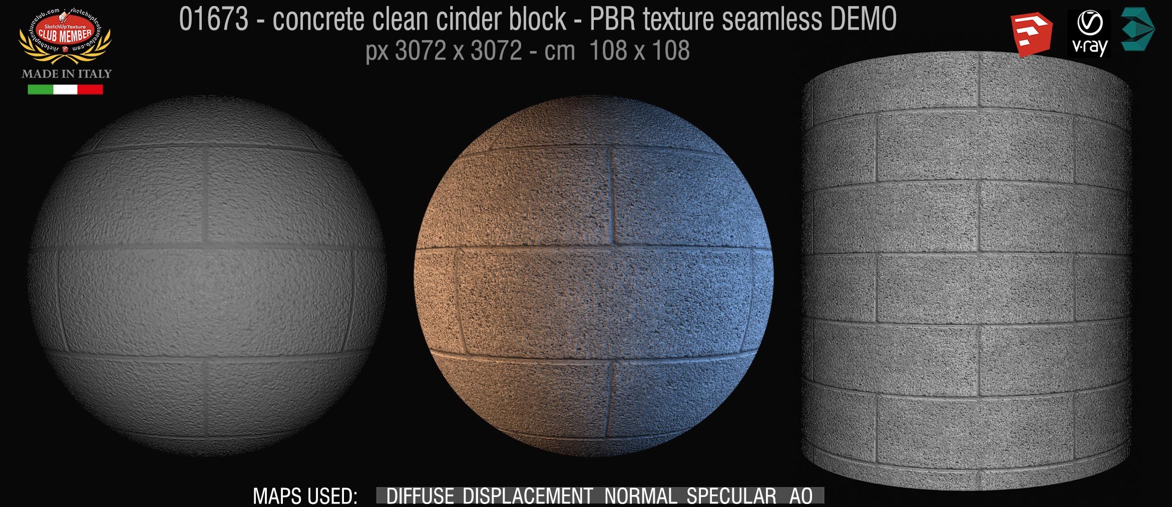 01673 concrete clean cinder block PBR texture seamless DEMO