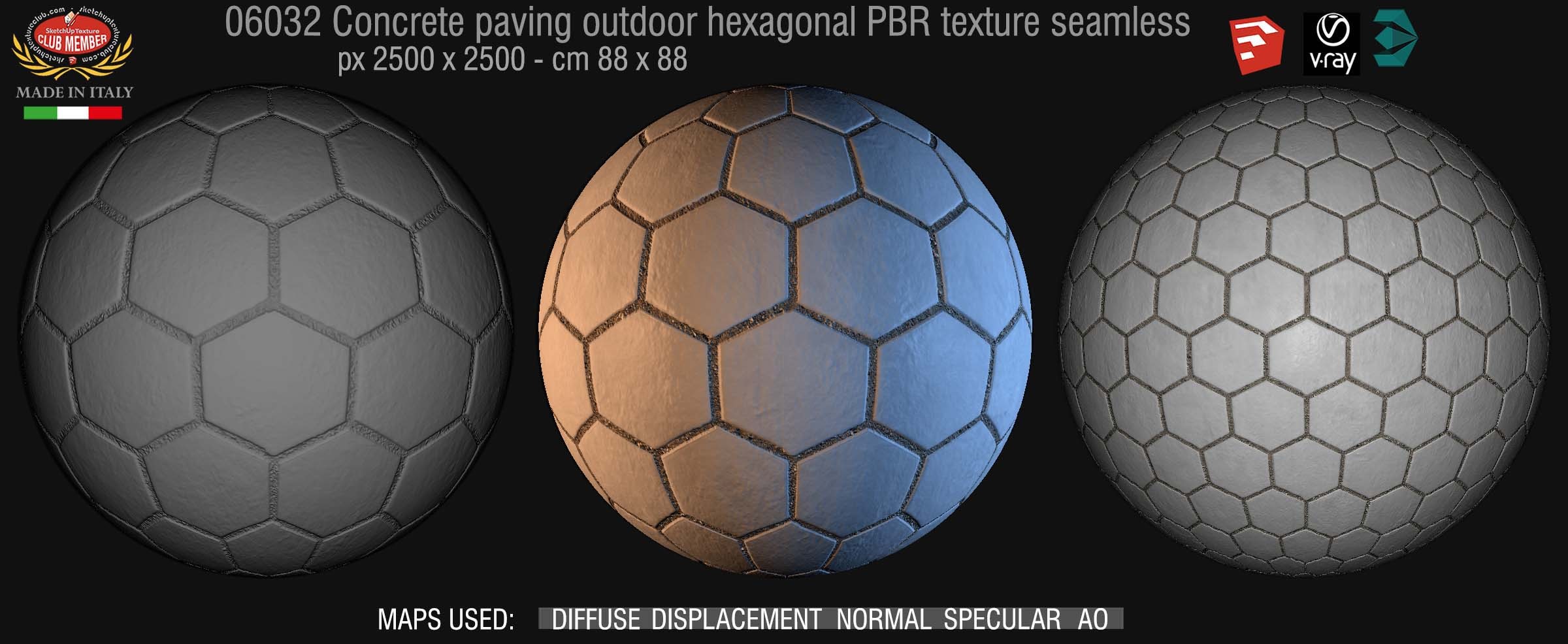 06032 Concrete paving outdoor hexagonal PBR texture seamless DEMO