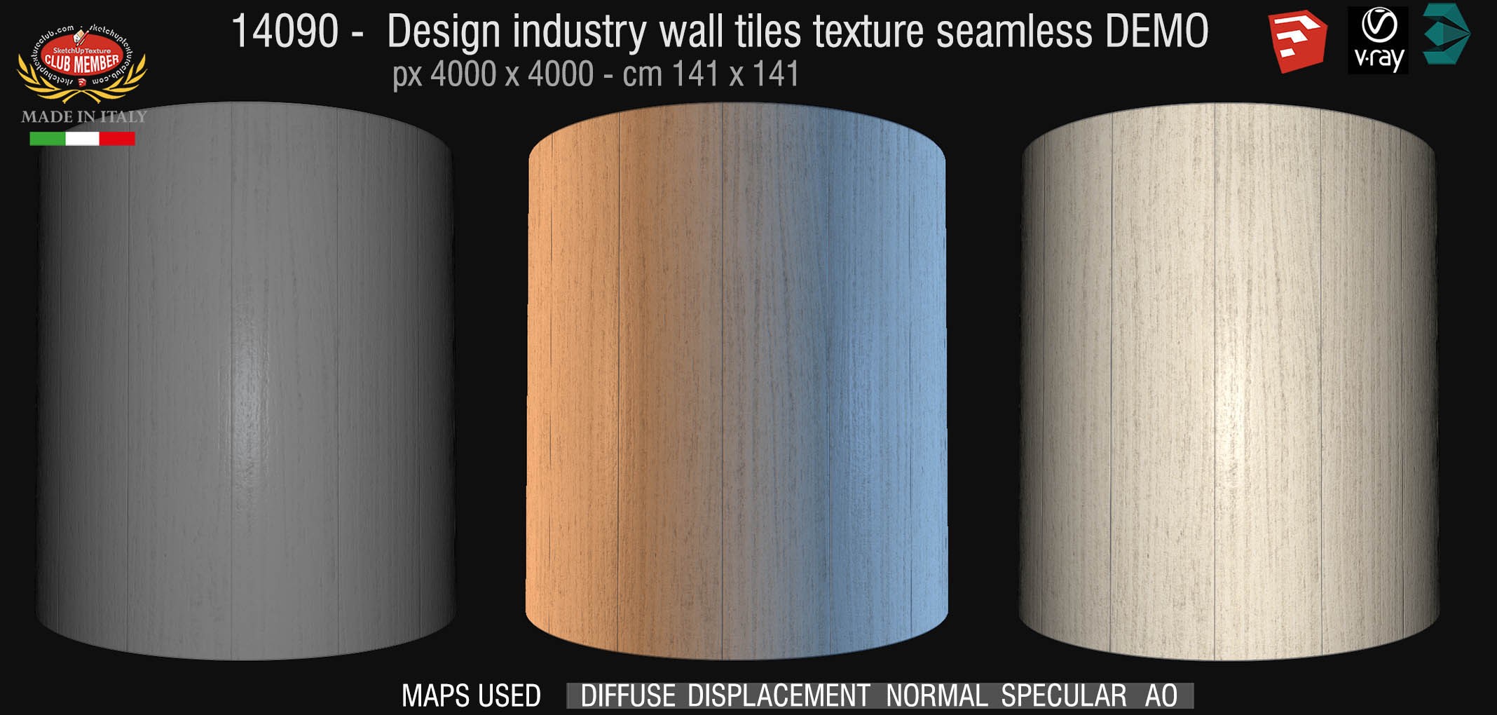 14090 Design industry wall tile texture seamless + maps DEMO