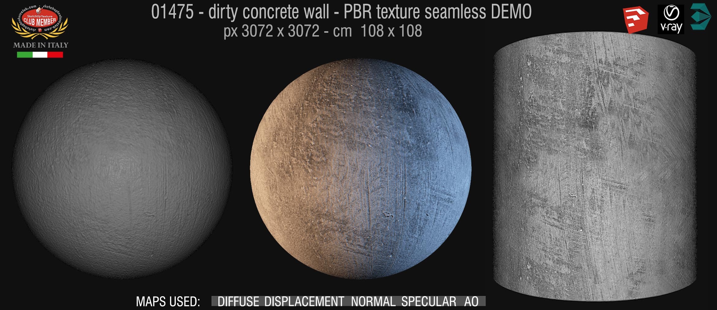 01475 Concrete bare dirty wall PBR texture seamless DEMO