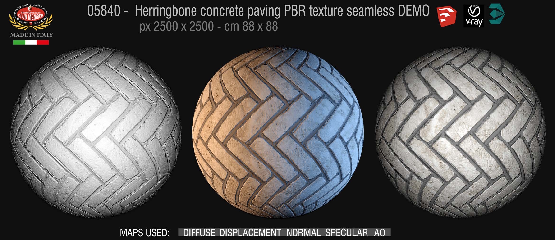 05840 Herringbone concrete paving PBR texture seamless DEMO