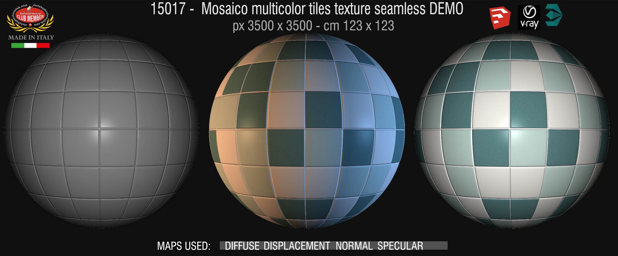 15017 Mosaico multicolor tiles texture seamless + maps DEMO