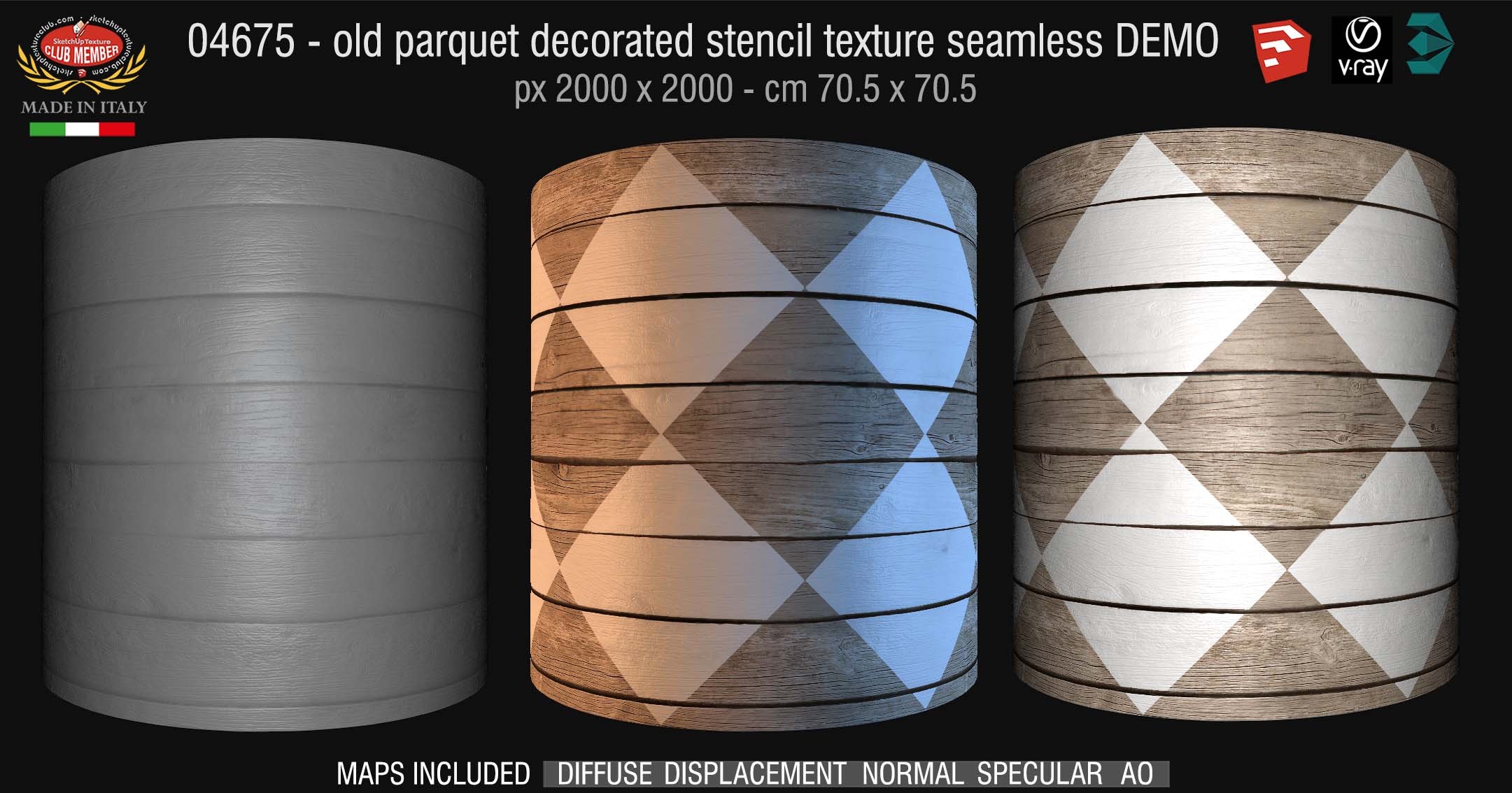 04675 HR Parquet decorated stencil texture seamless + maps DEMO